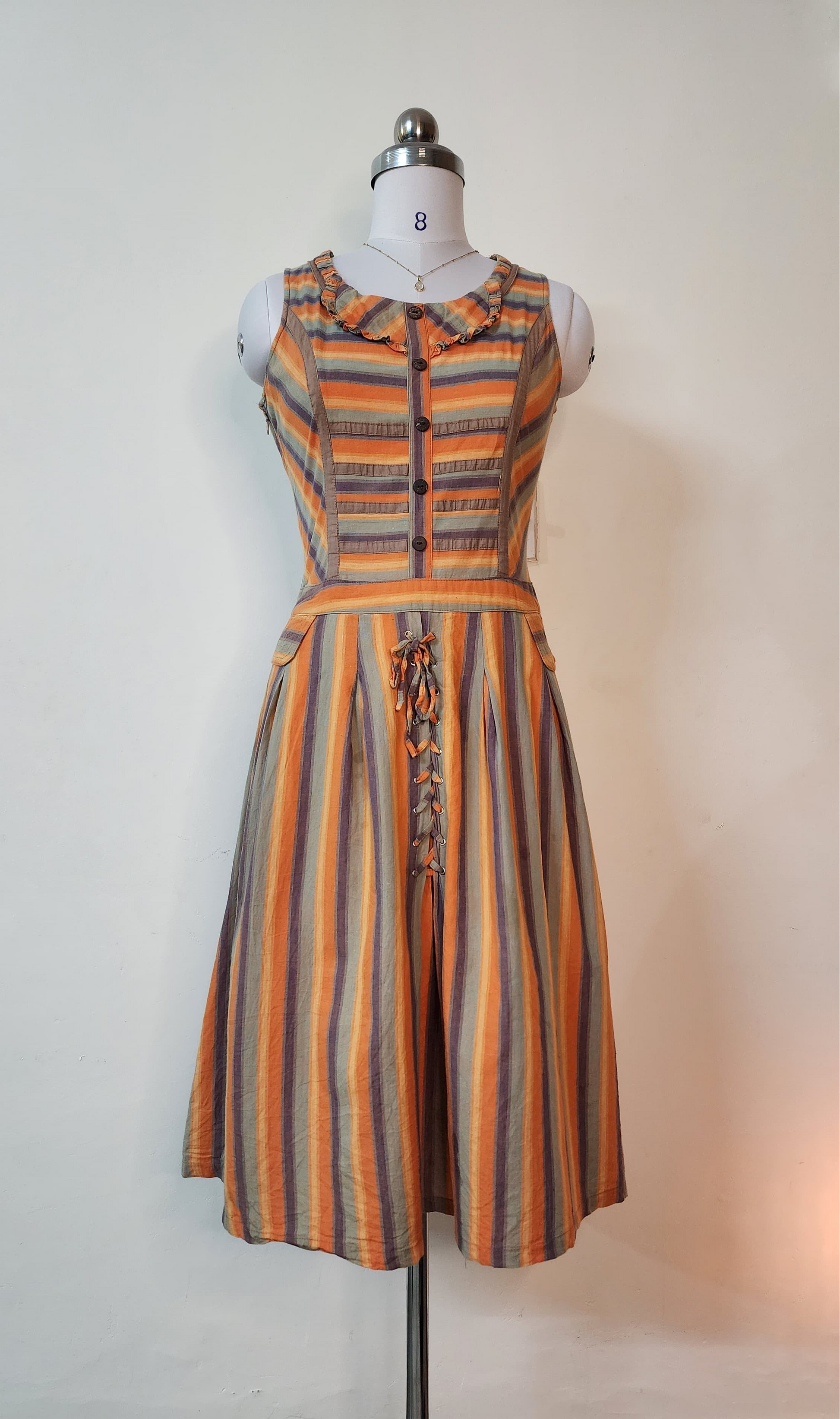 Autumn Stripe Dirndl-Style Midi Dress