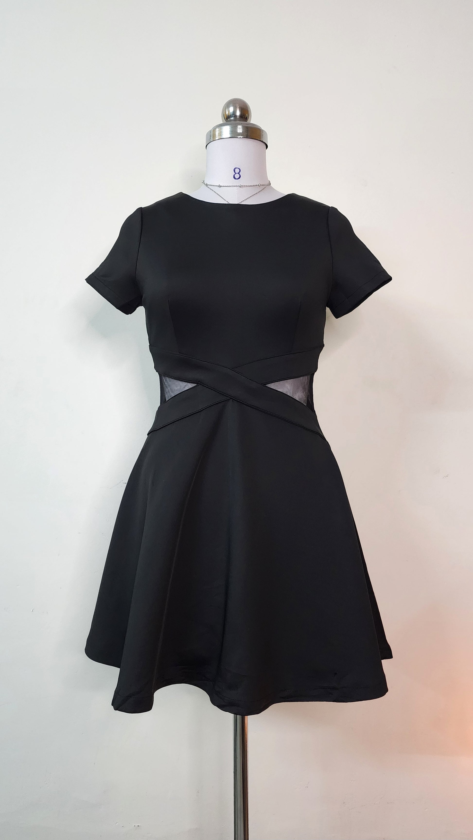Black Party Mini Dress - Short Sleeve Cut-Out Waist