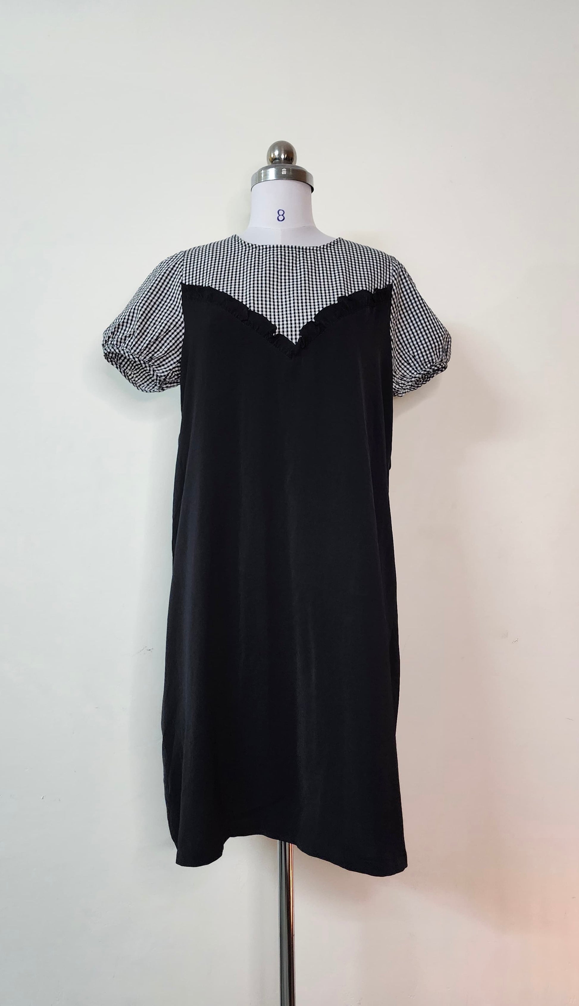 Black Gingham Puff Sleeve Dress