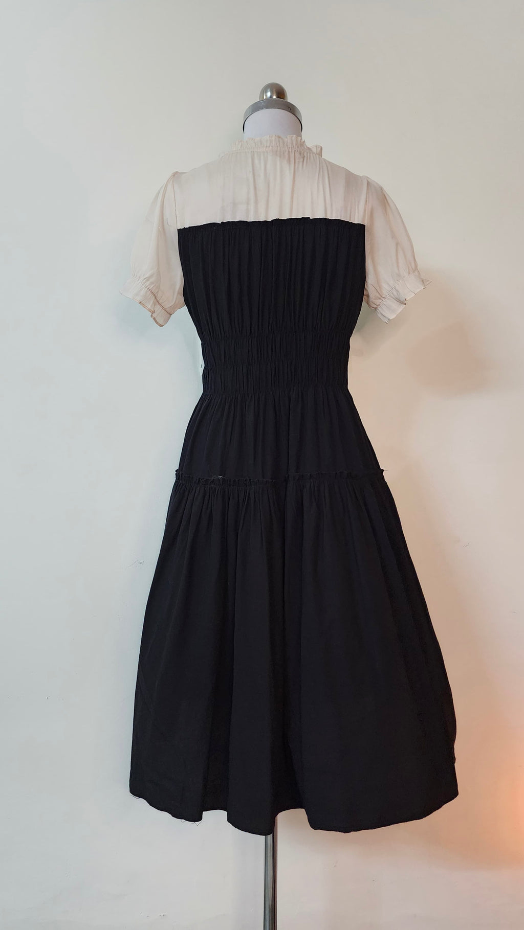 Black and White Contrast Smocked Maxi Dress