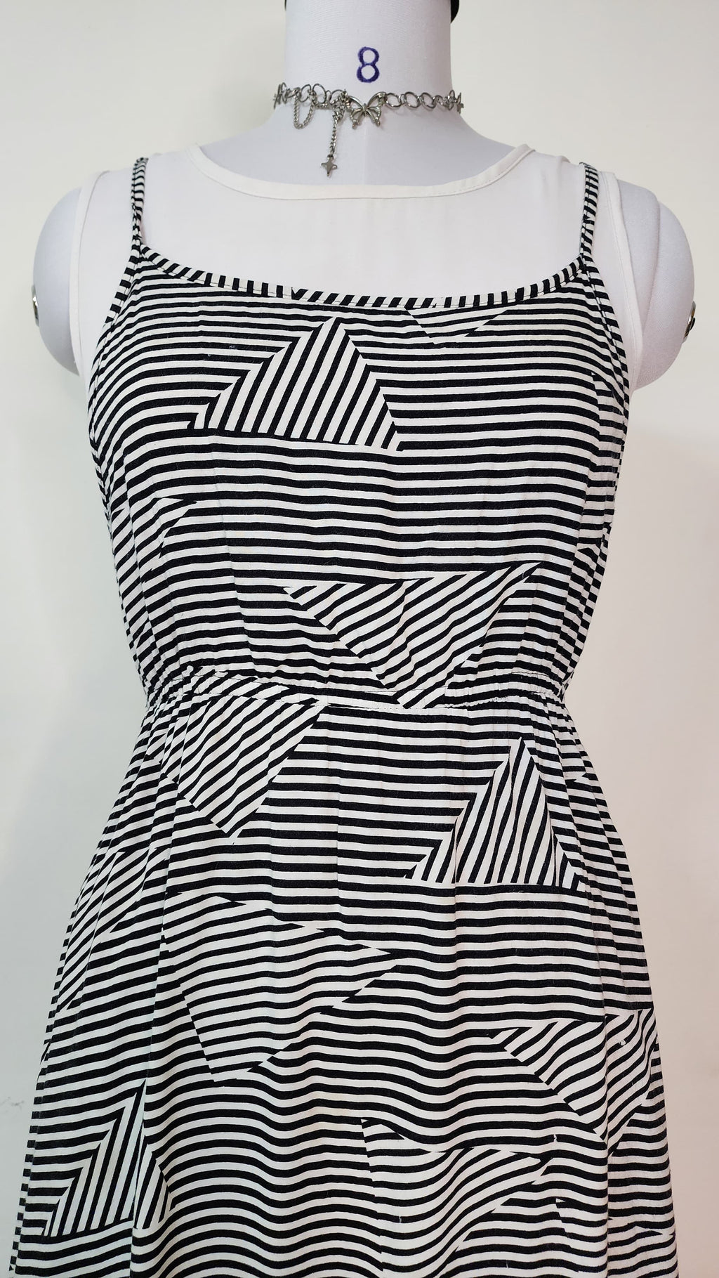 Black and White Geometric Stripe Midi Dress