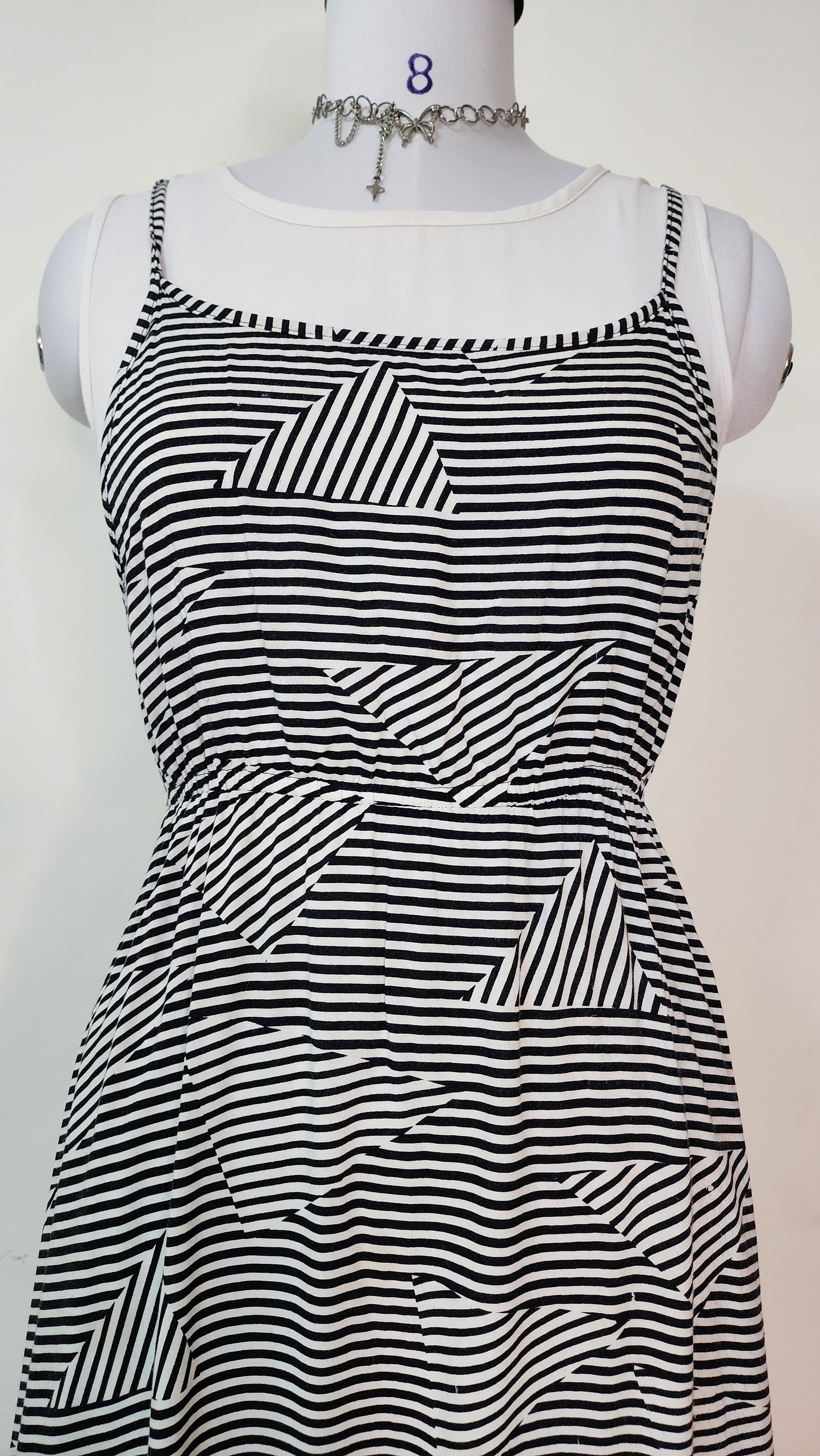 Black and White Geometric Stripe Midi Dress