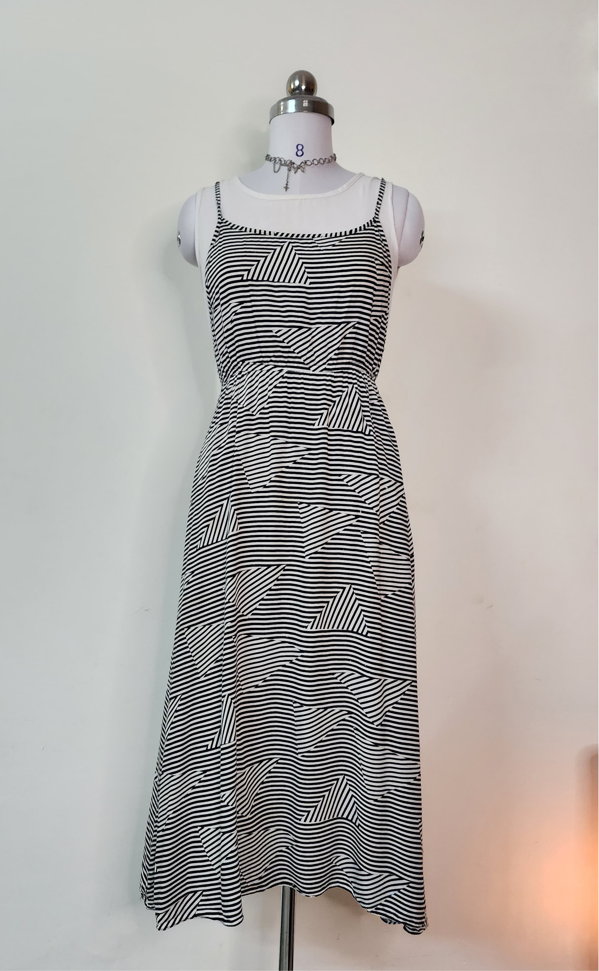 Black and White Geometric Stripe Midi Dress
