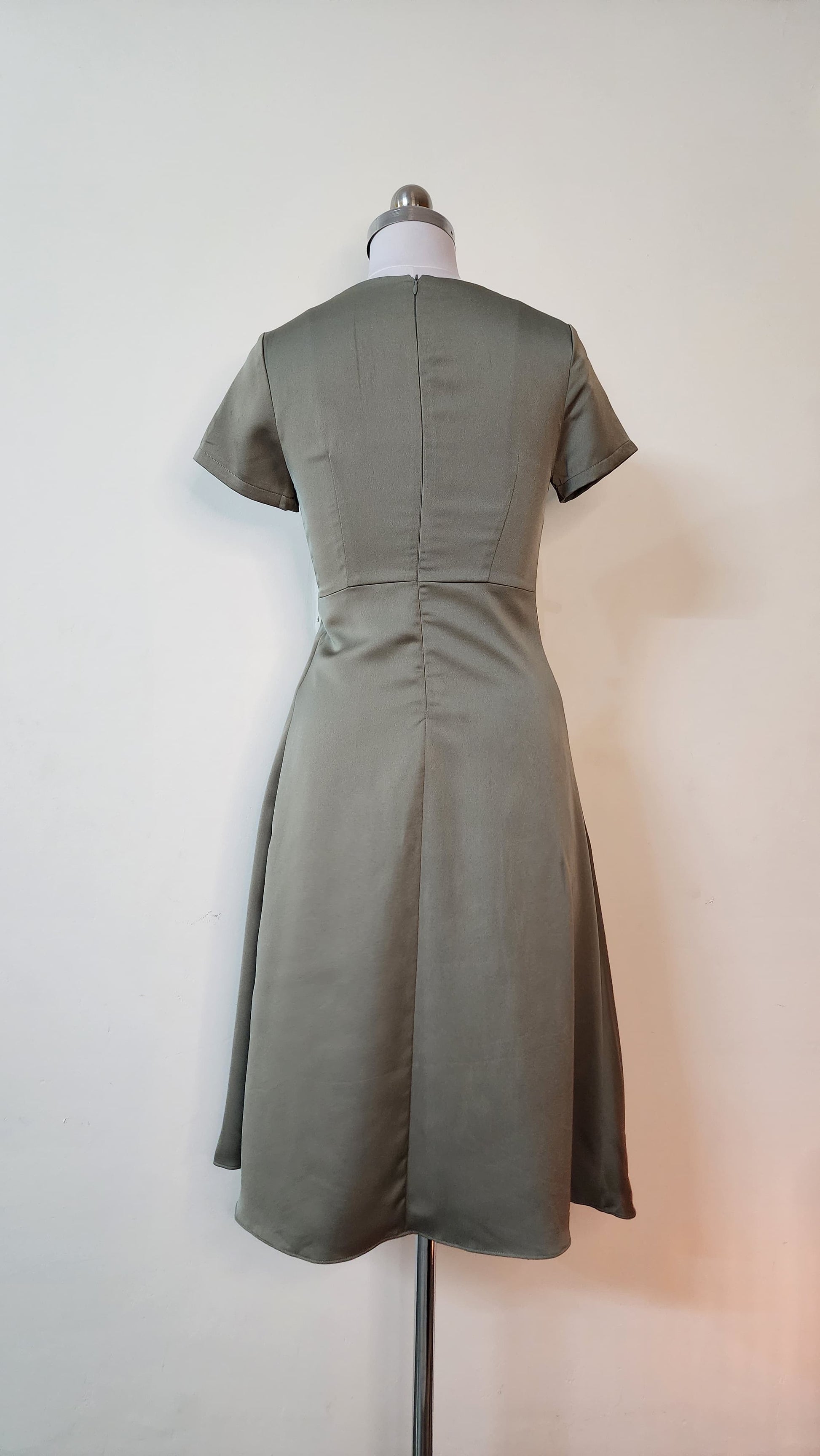 Olive Green Side-Drape Midi Dress