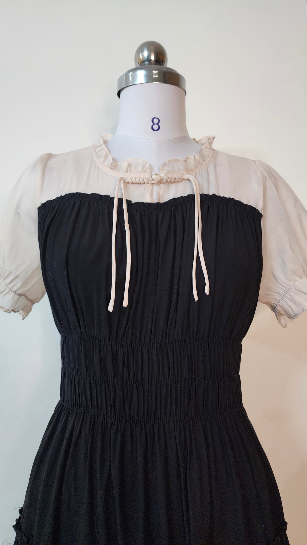Black and White Contrast Smocked Maxi Dress