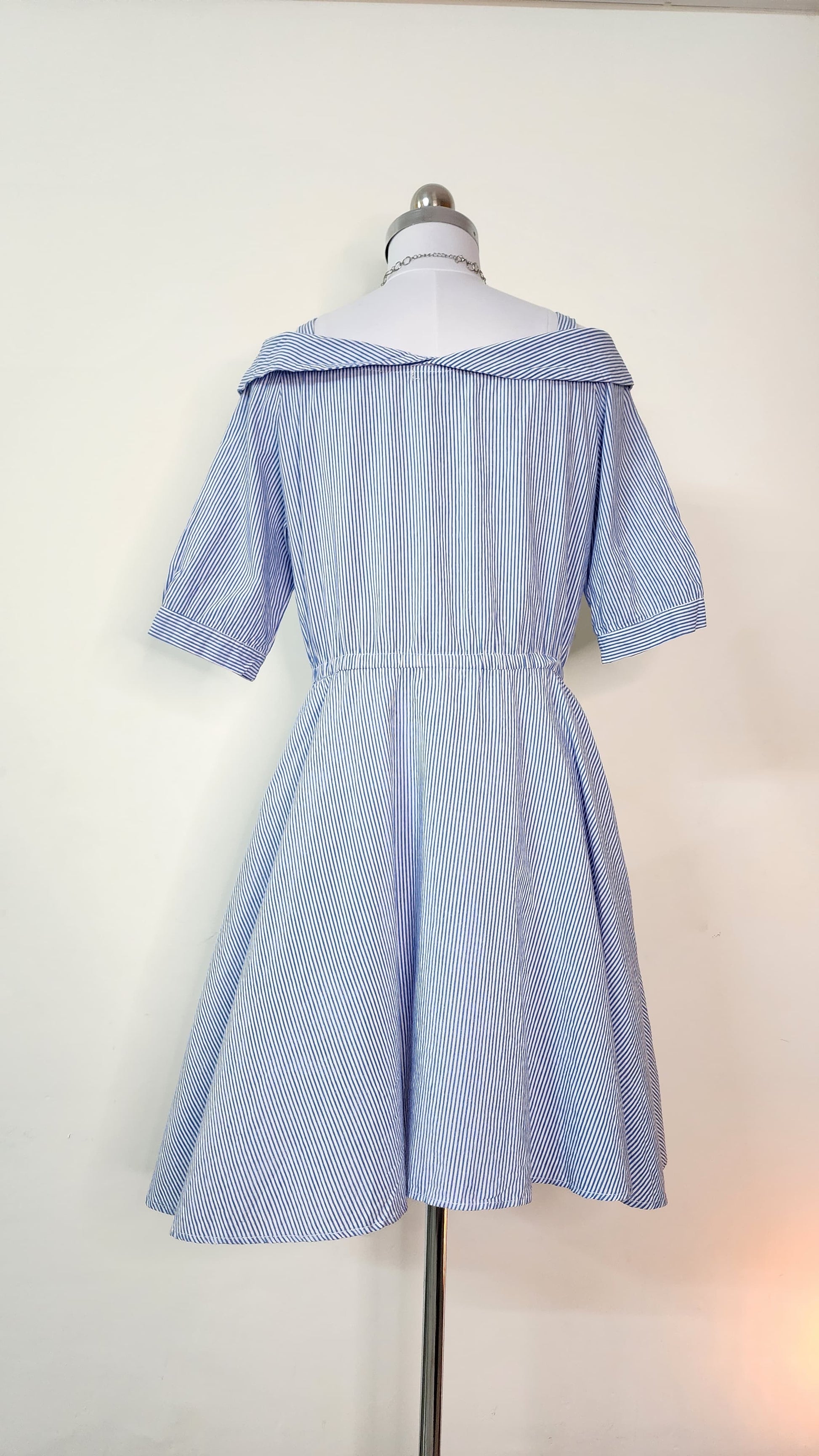 Blue Striped Off-Shoulder Shirt Dress