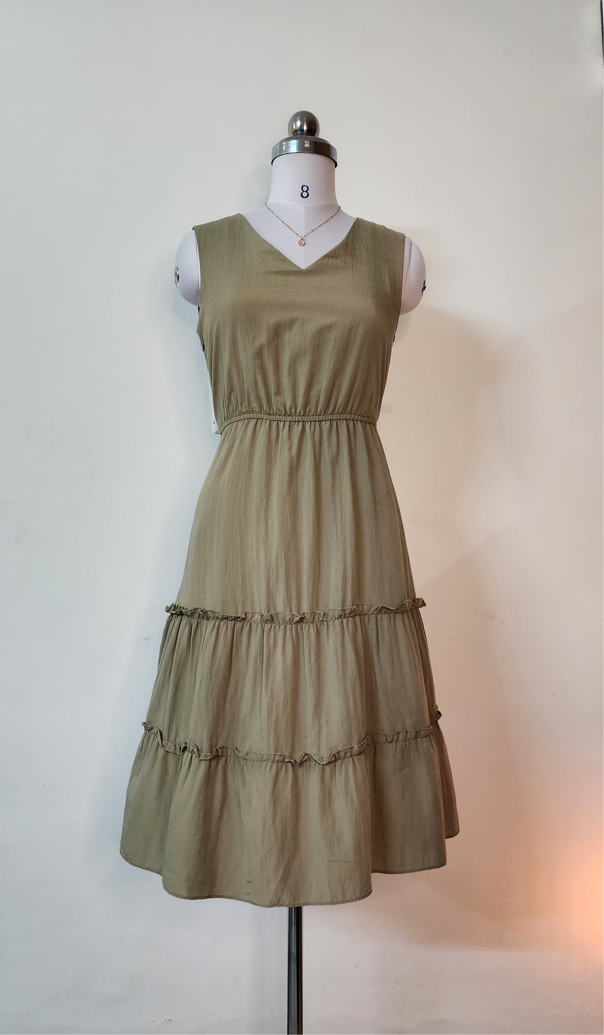 Olive Green Tiered Ruffle Midi Dress