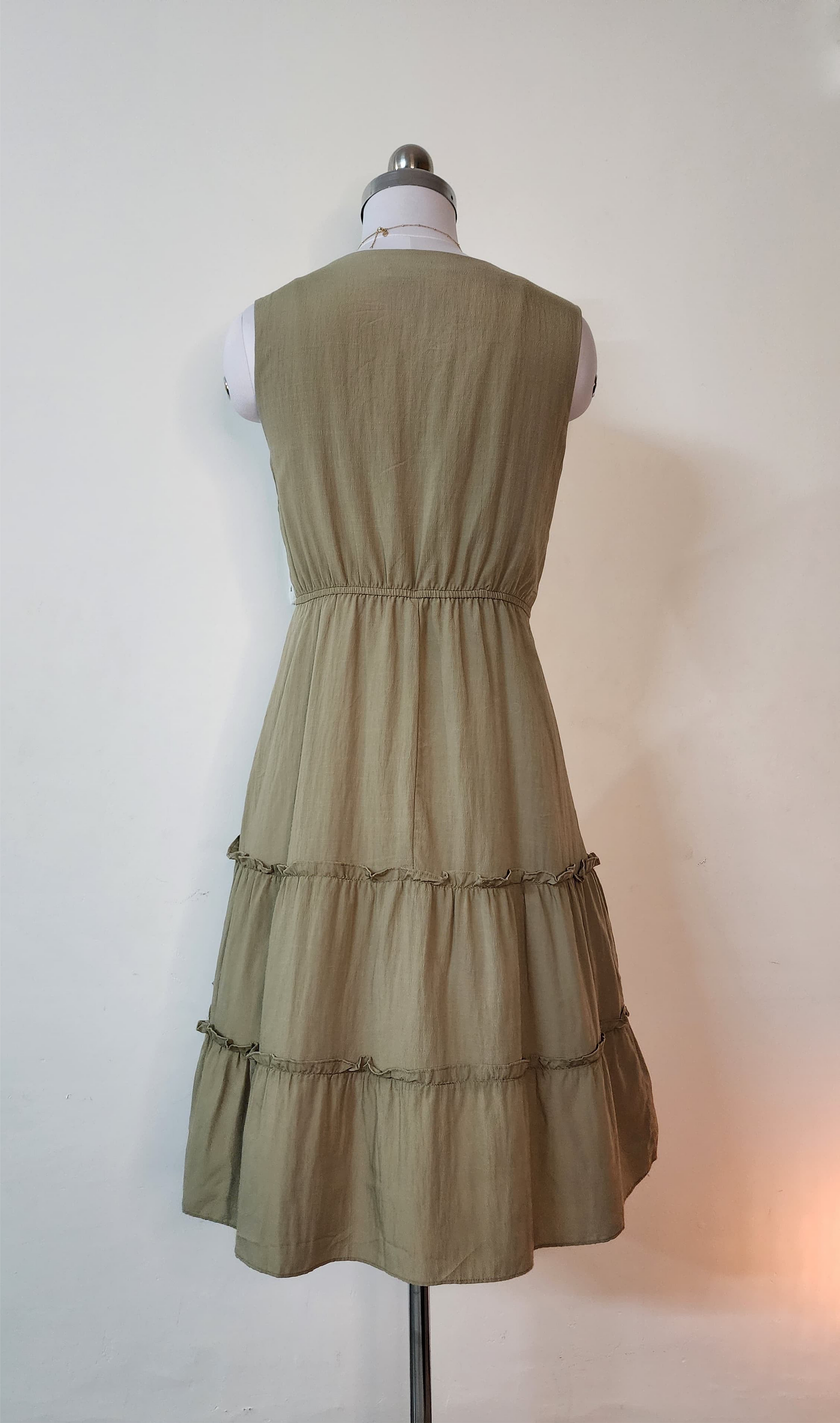 Olive Green Tiered Ruffle Midi Dress