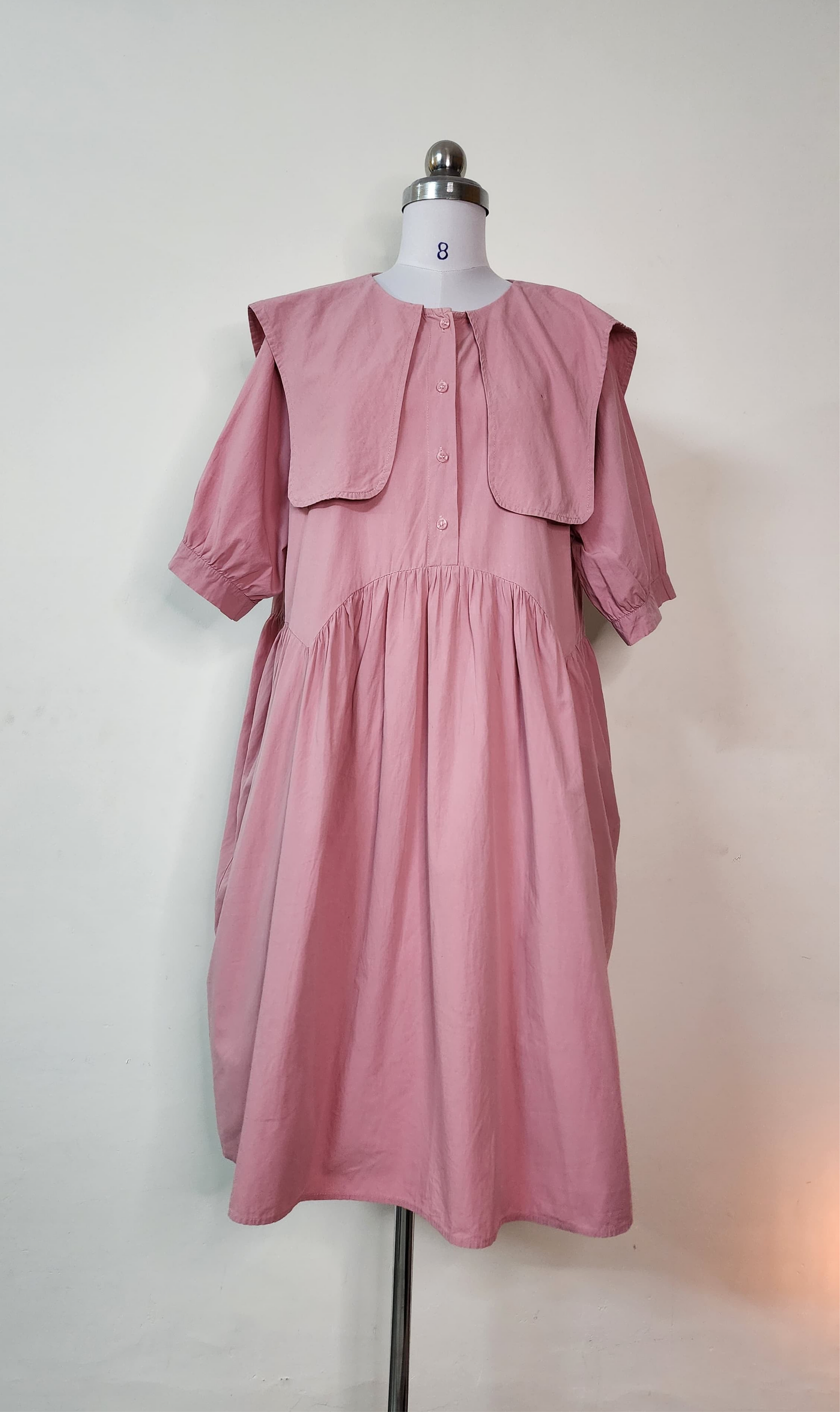 Dusty Rose Collar Detail Midi Dress