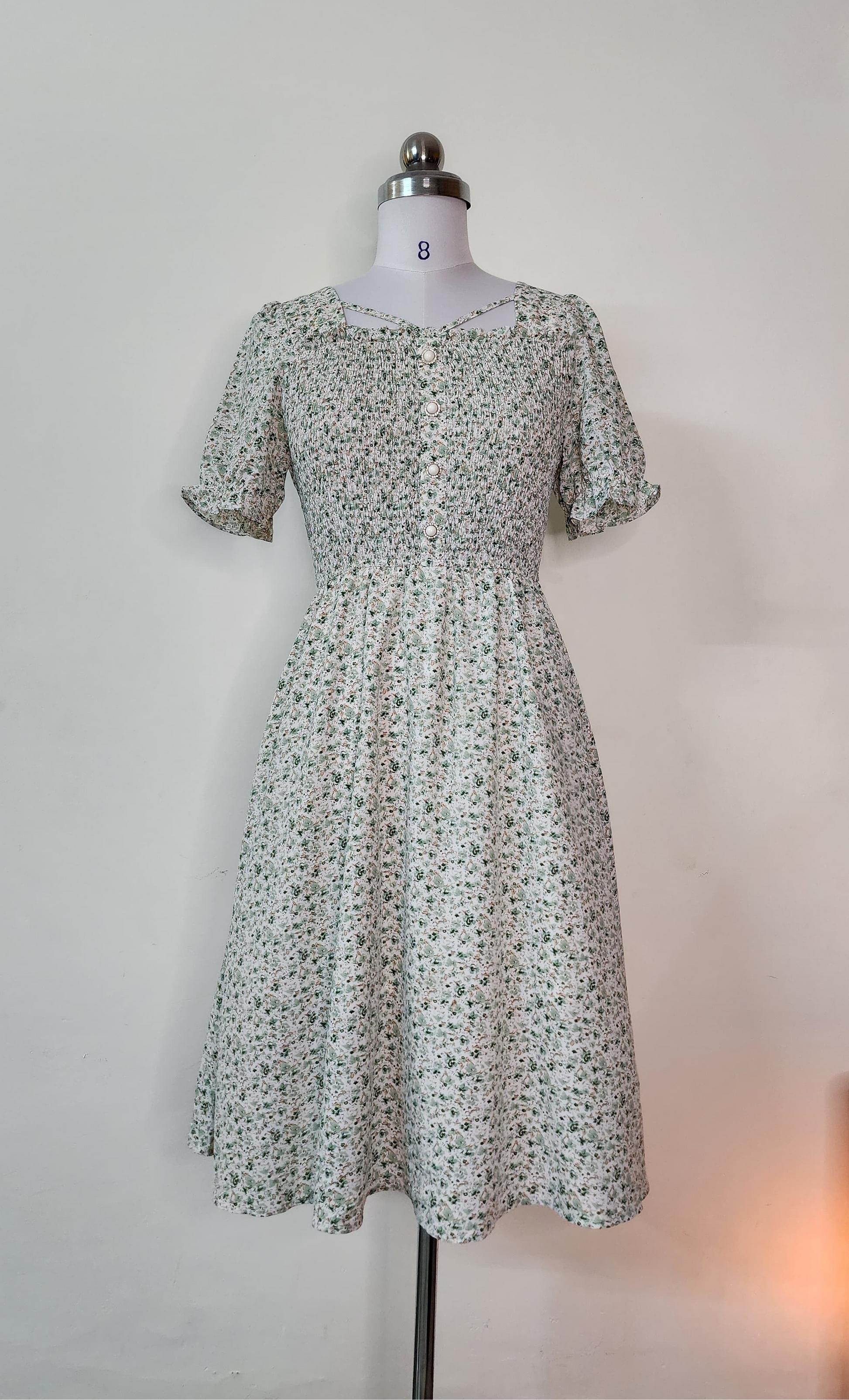 Sage Green Ditsy Floral Midi Dress