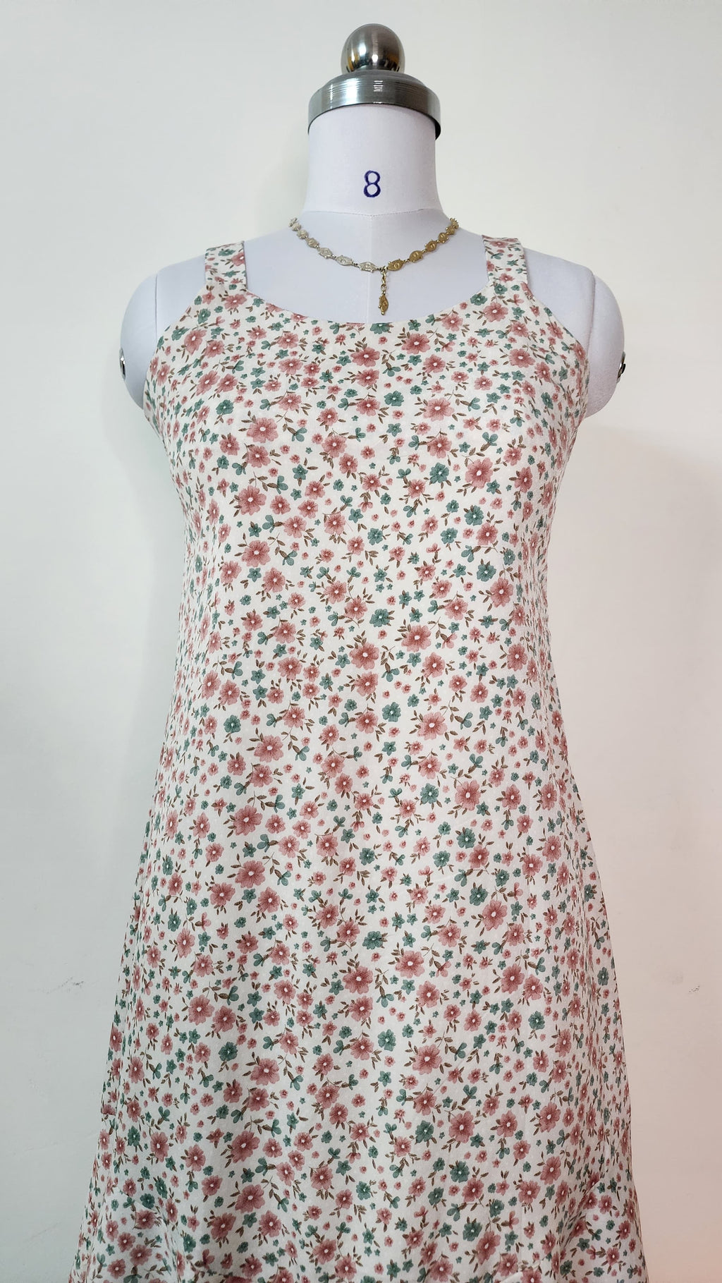 Cream Ditsy Floral Sleeveless Midi Dress with Ruffle Hem