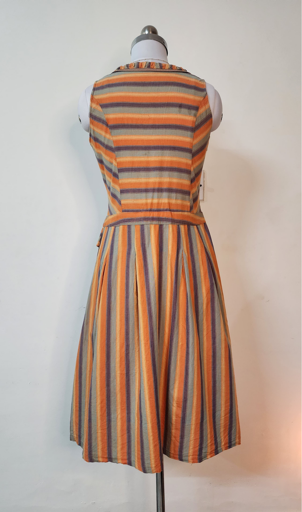 Autumn Stripe Dirndl-Style Midi Dress