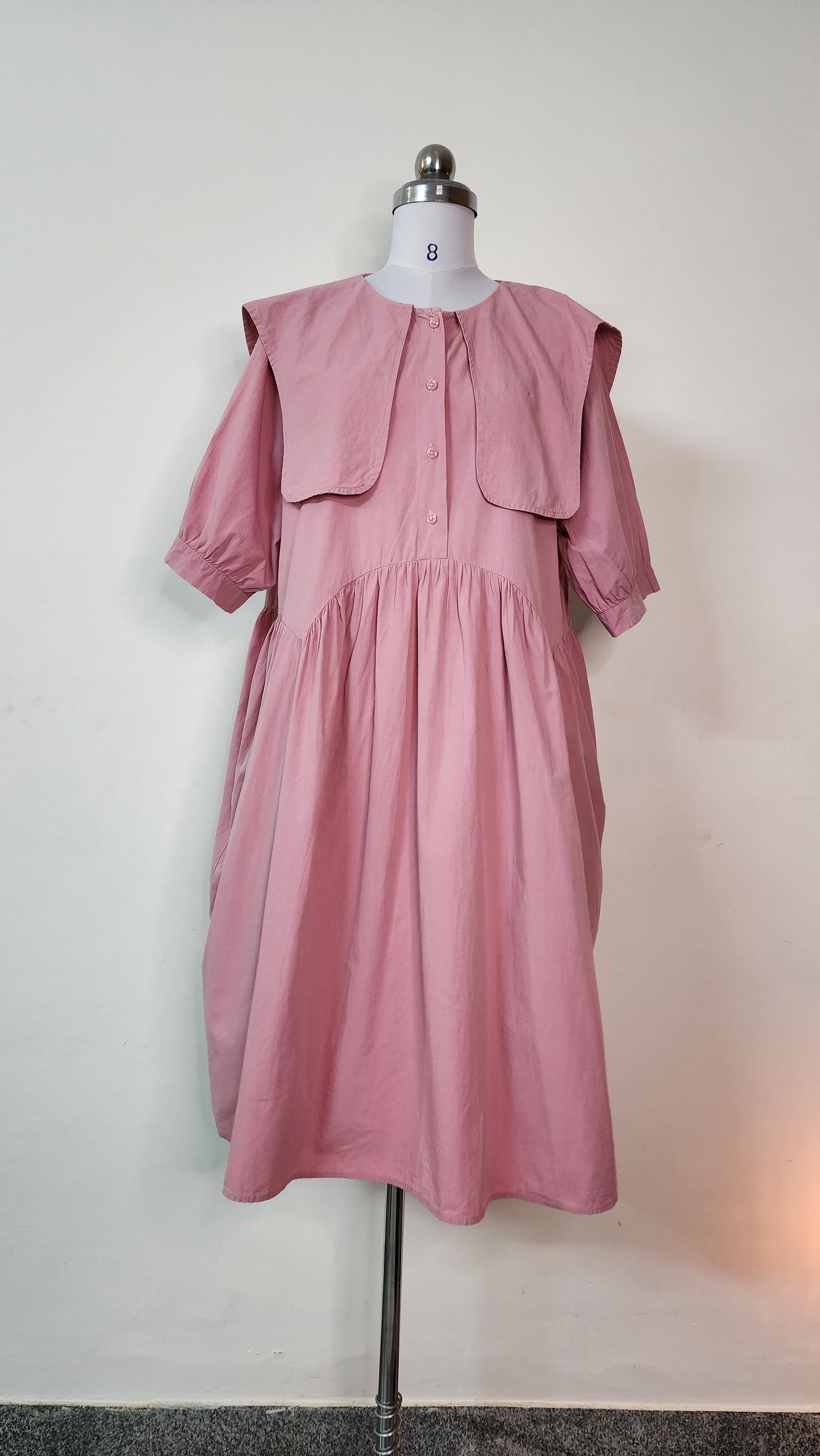 Dusty Rose Collar Detail Midi Dress