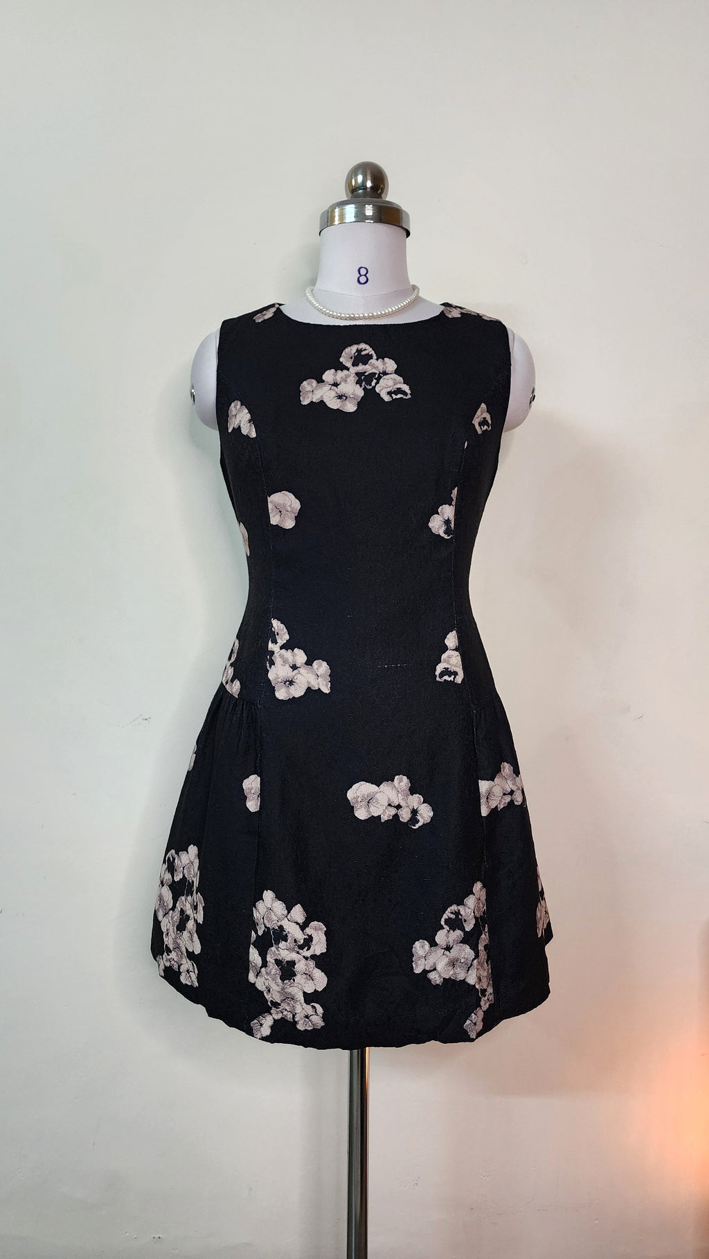 Black Abstract Floral Mini Dress - Sleeveless Round Neck Dress