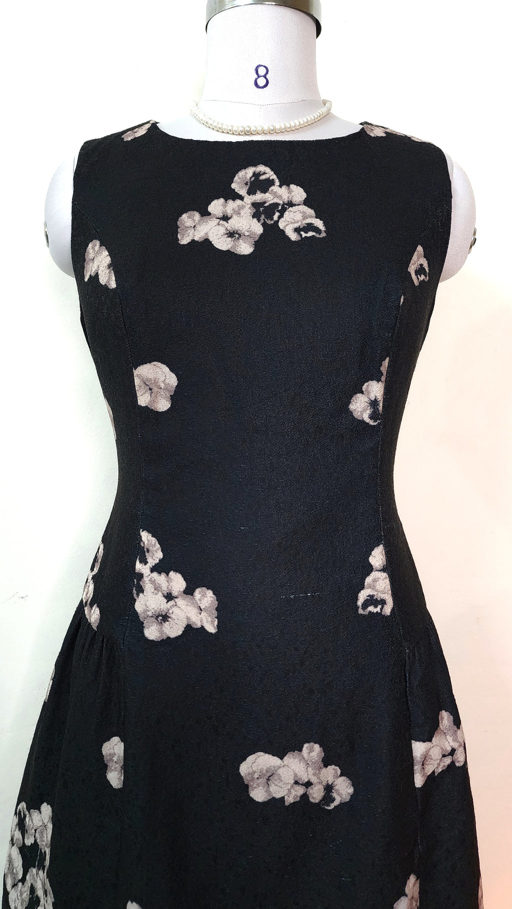 Black Abstract Floral Mini Dress - Sleeveless Round Neck Dress