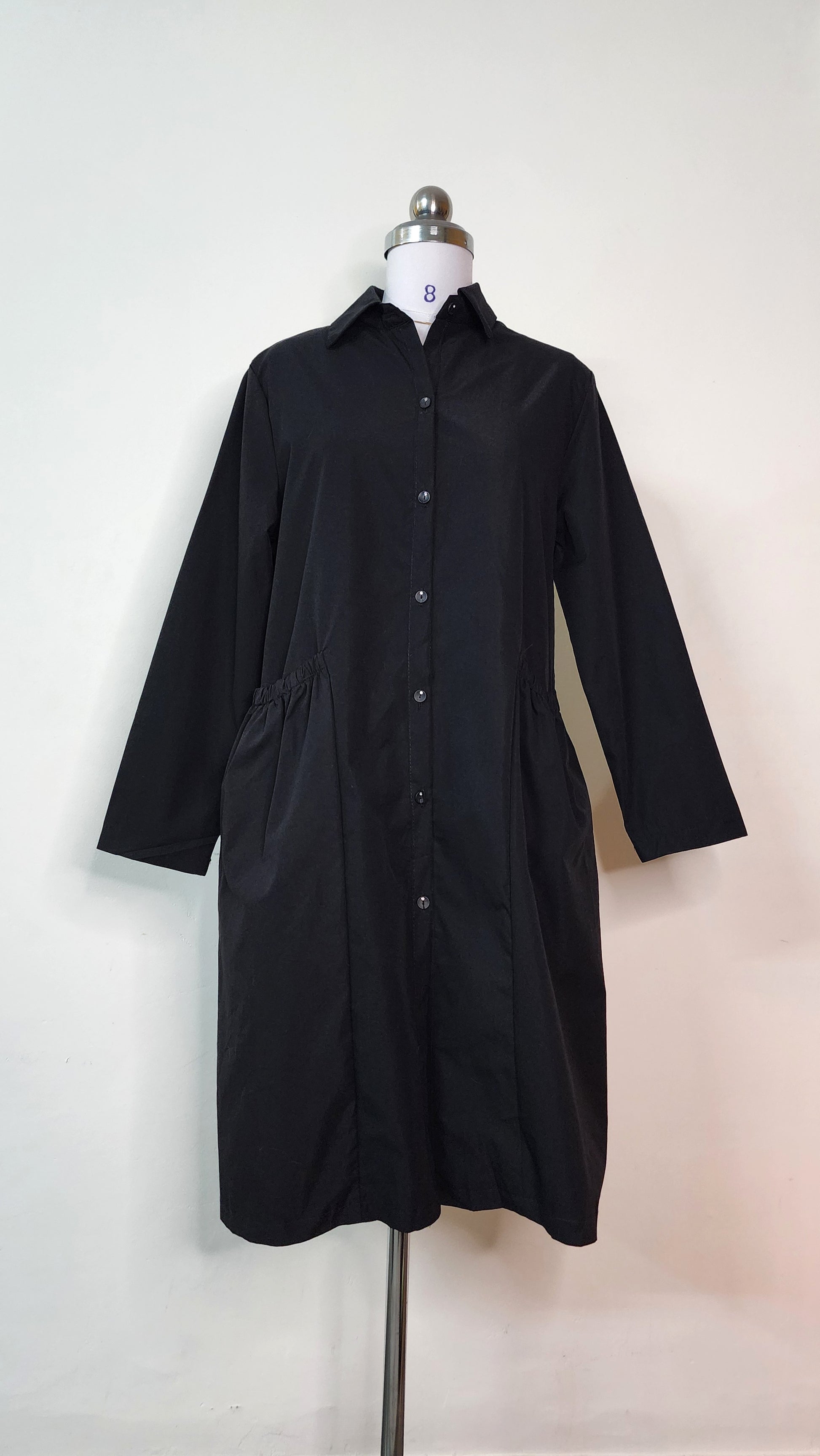Black Long Sleeve Button-Down Midi Dress