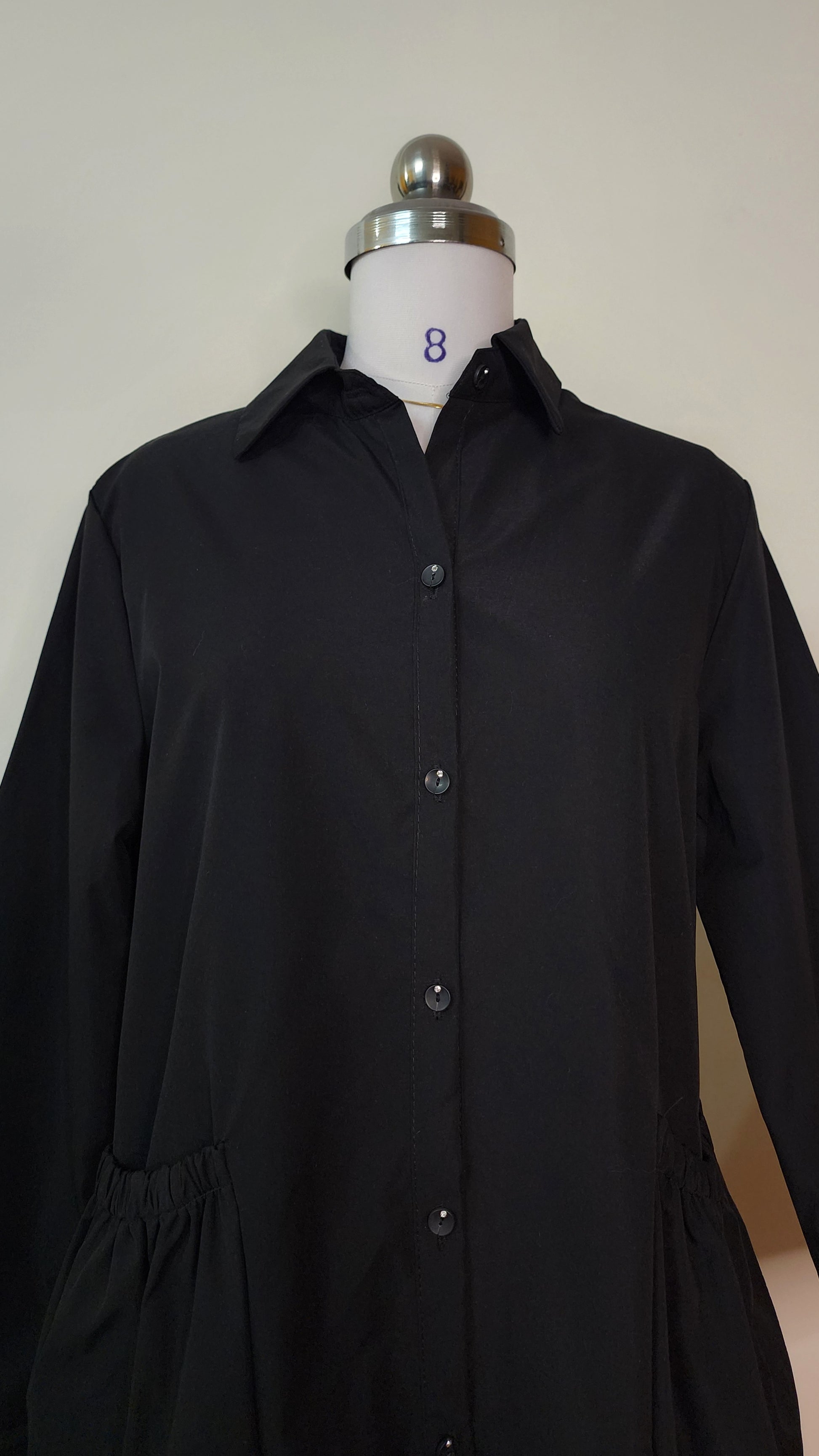 Black Long Sleeve Button-Down Midi Dress