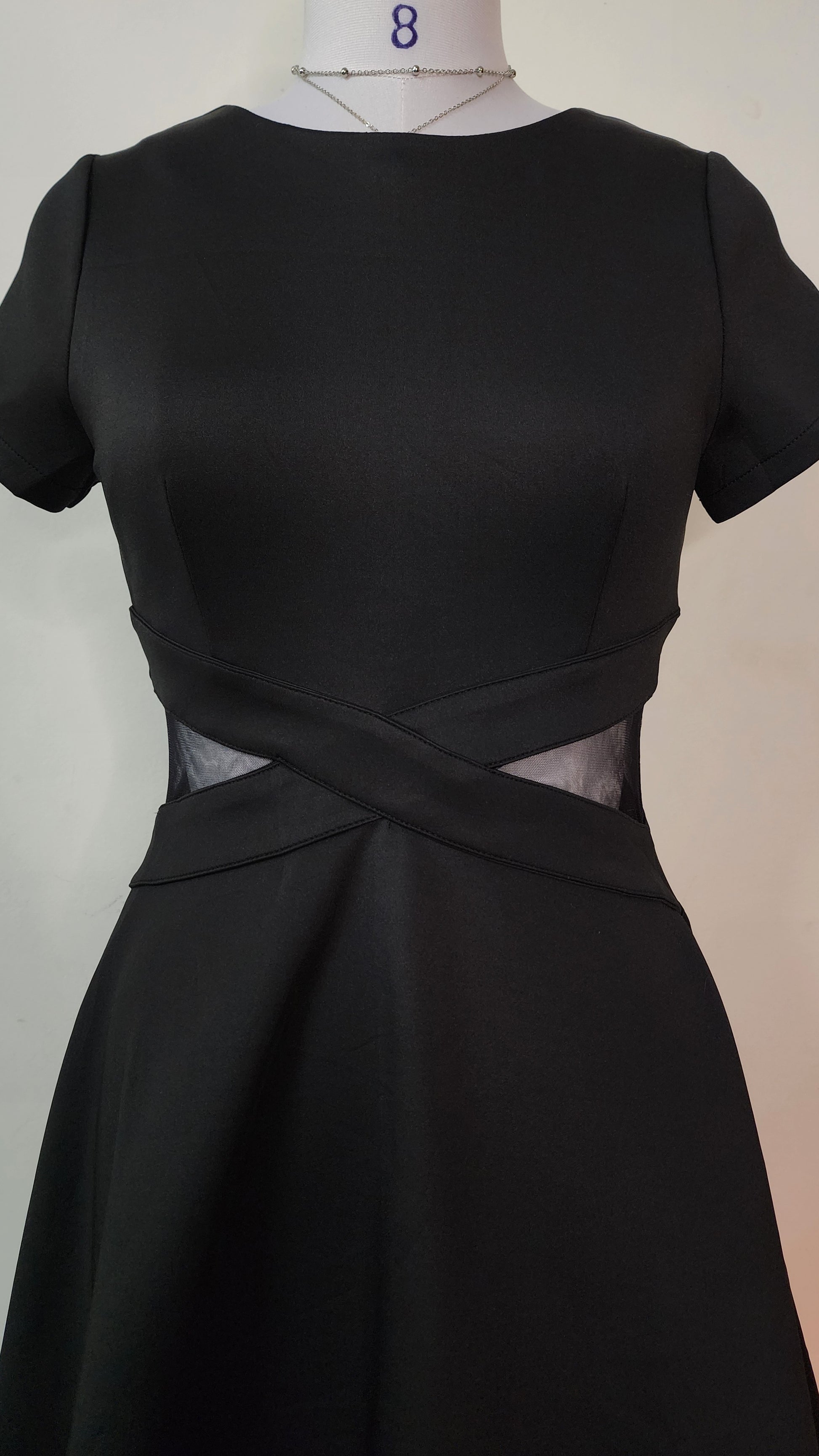 Black Party Mini Dress - Short Sleeve Cut-Out Waist