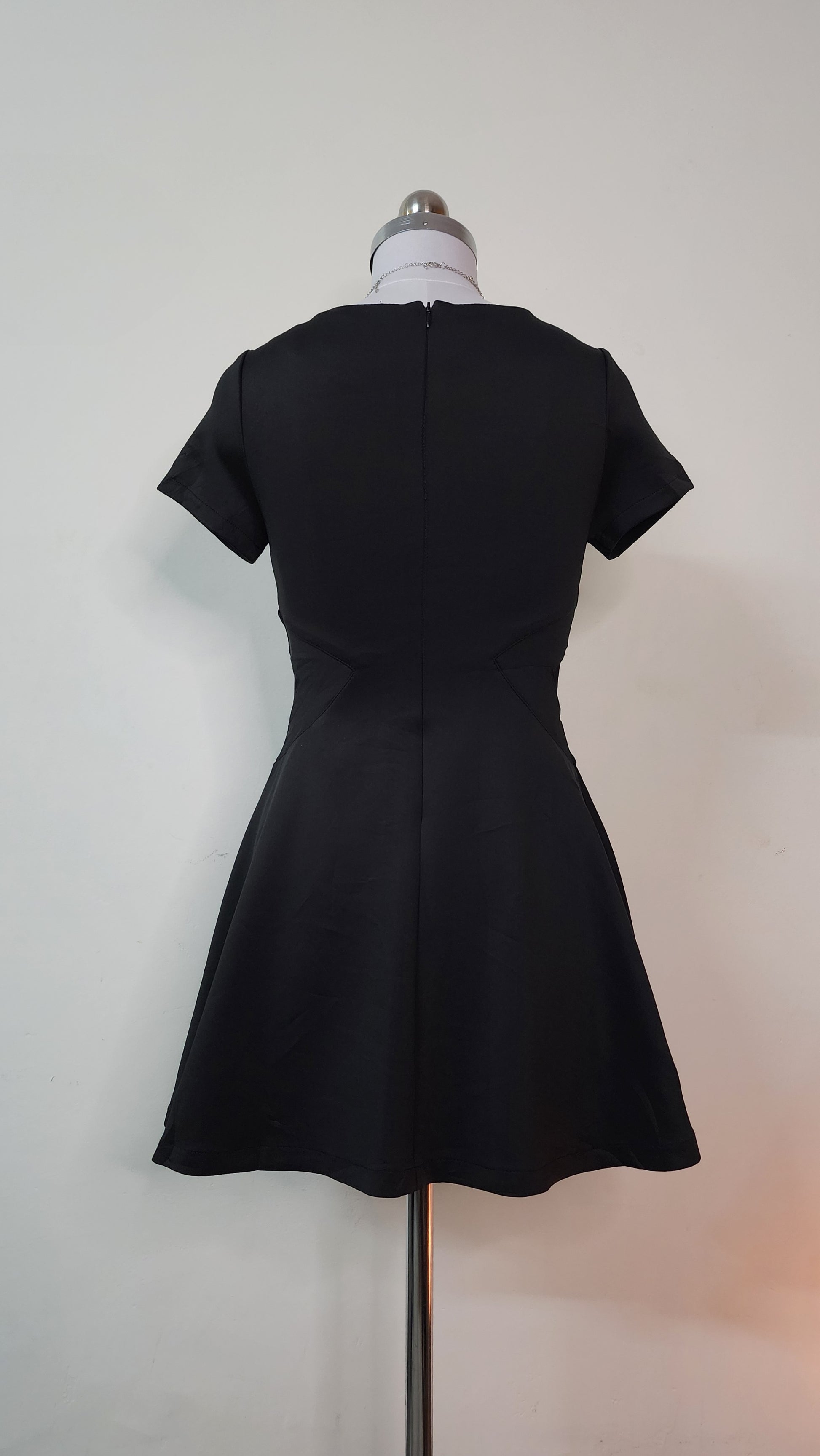 Black Party Mini Dress - Short Sleeve Cut-Out Waist