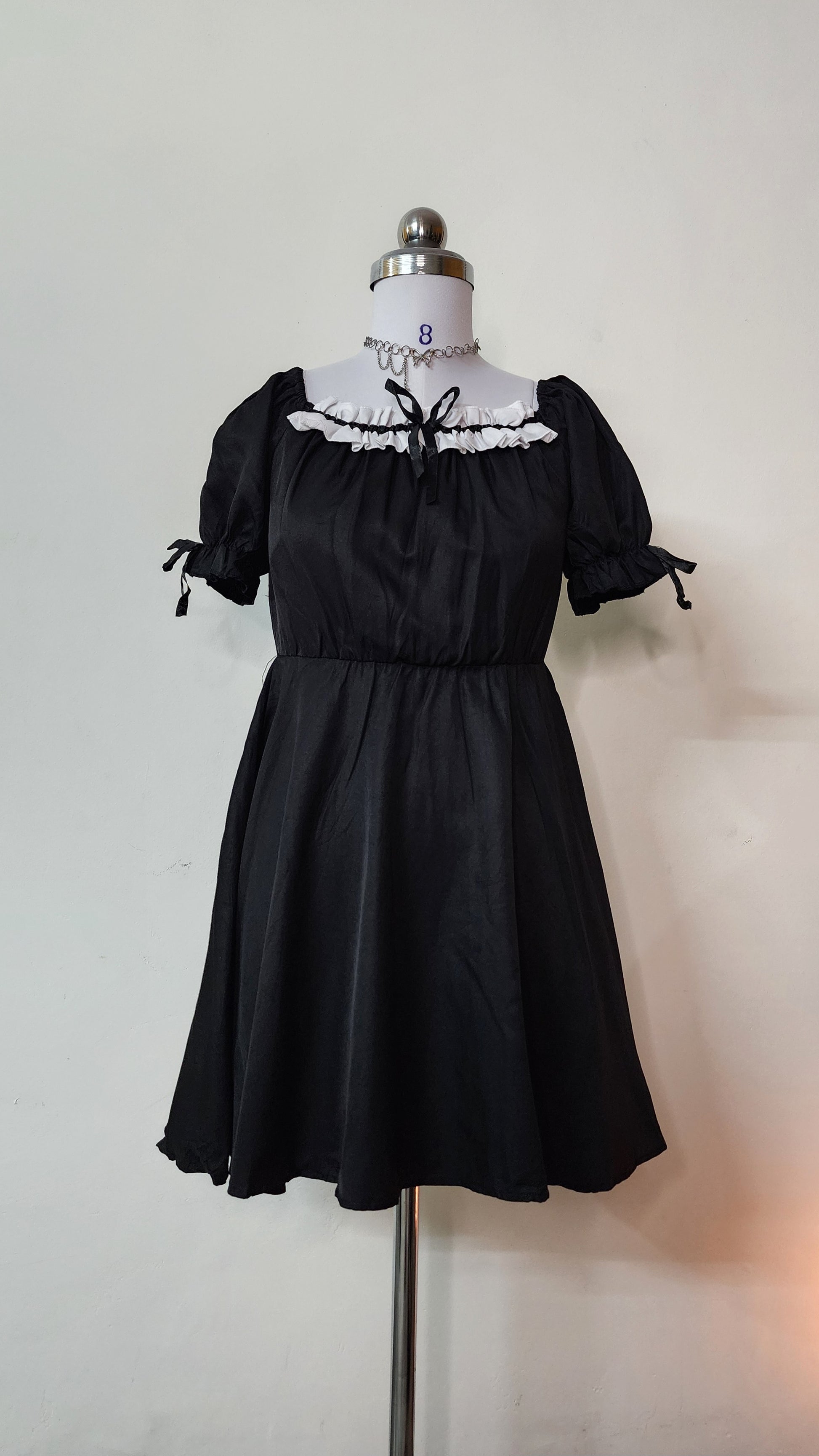 Black Ruffle Neck Mini Dress - Cute Puff Sleeve A-Line Dress