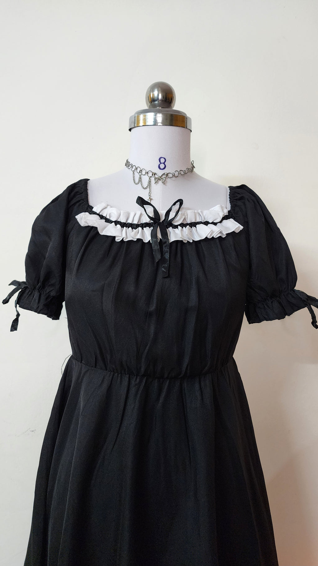 Black Ruffle Neck Mini Dress - Cute Puff Sleeve A-Line Dress