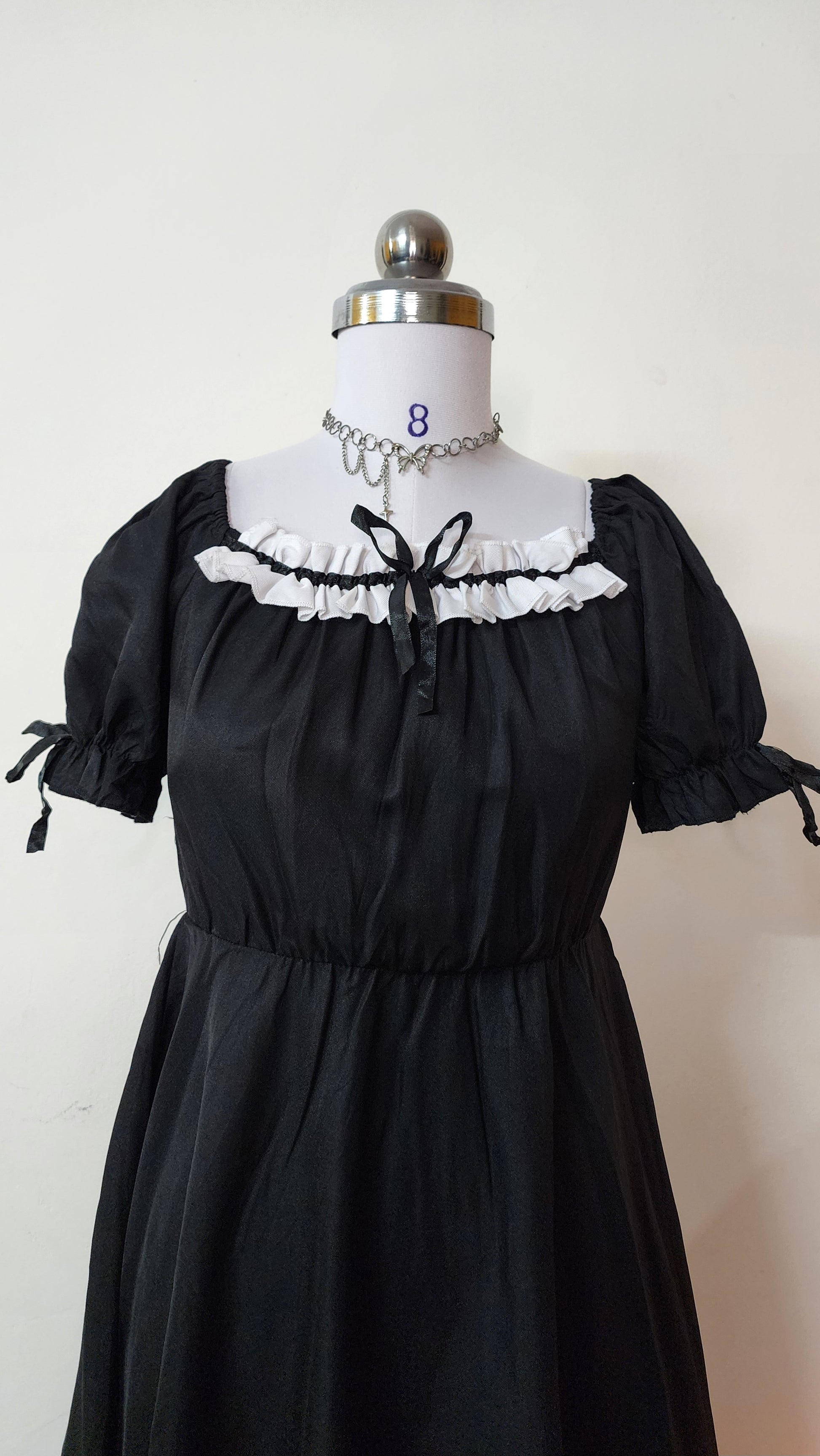 Black Ruffle Neck Mini Dress - Cute Puff Sleeve A-Line Dress