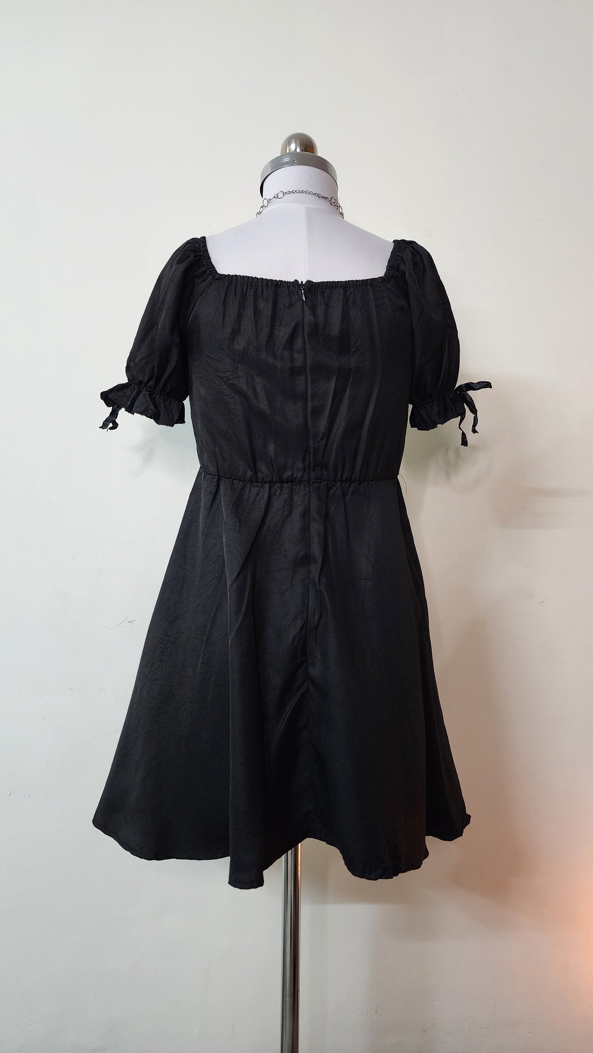 Black Ruffle Neck Mini Dress - Cute Puff Sleeve A-Line Dress