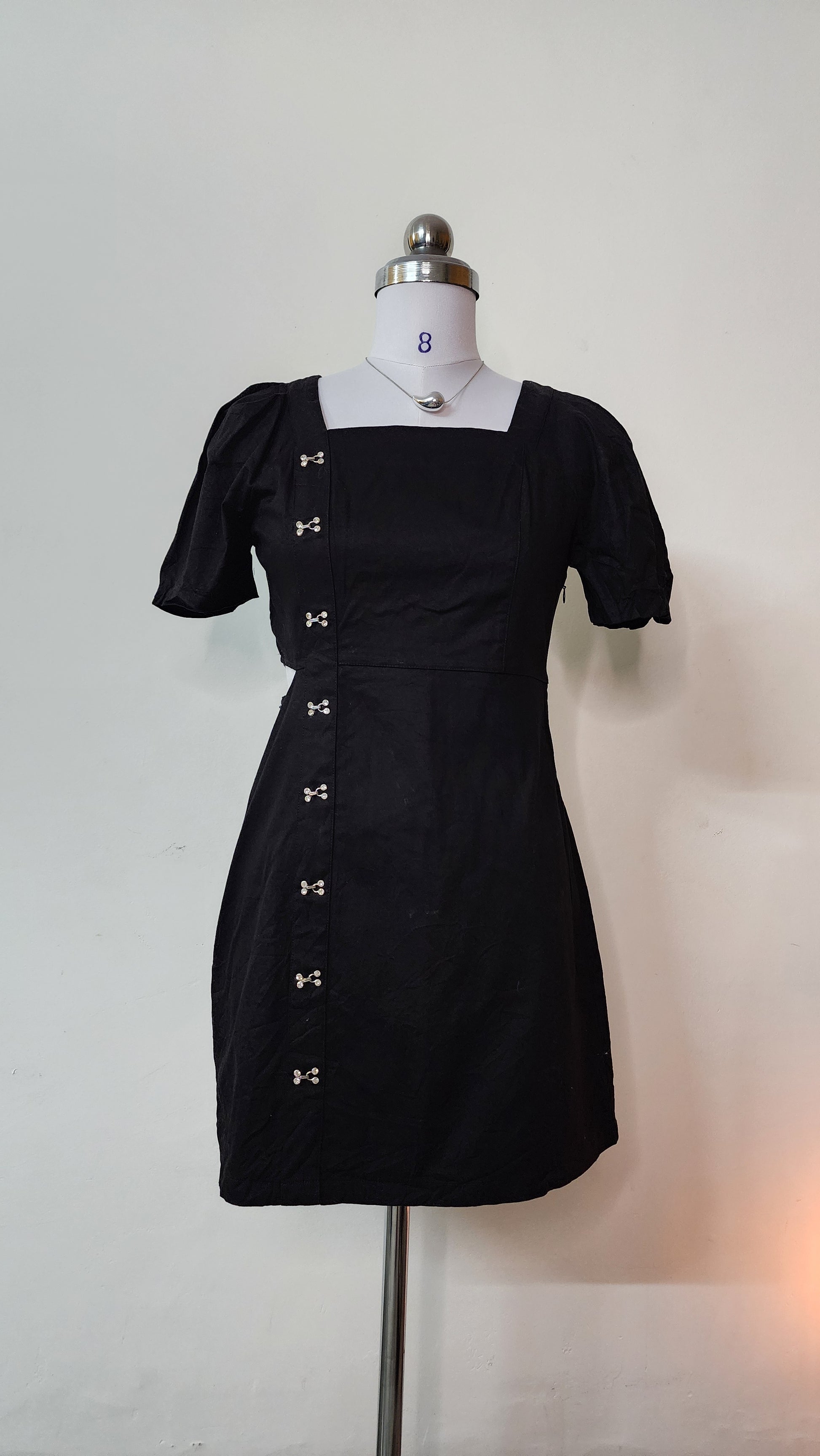 Black Square Neck Mini Dress with Side Cut-Outs
