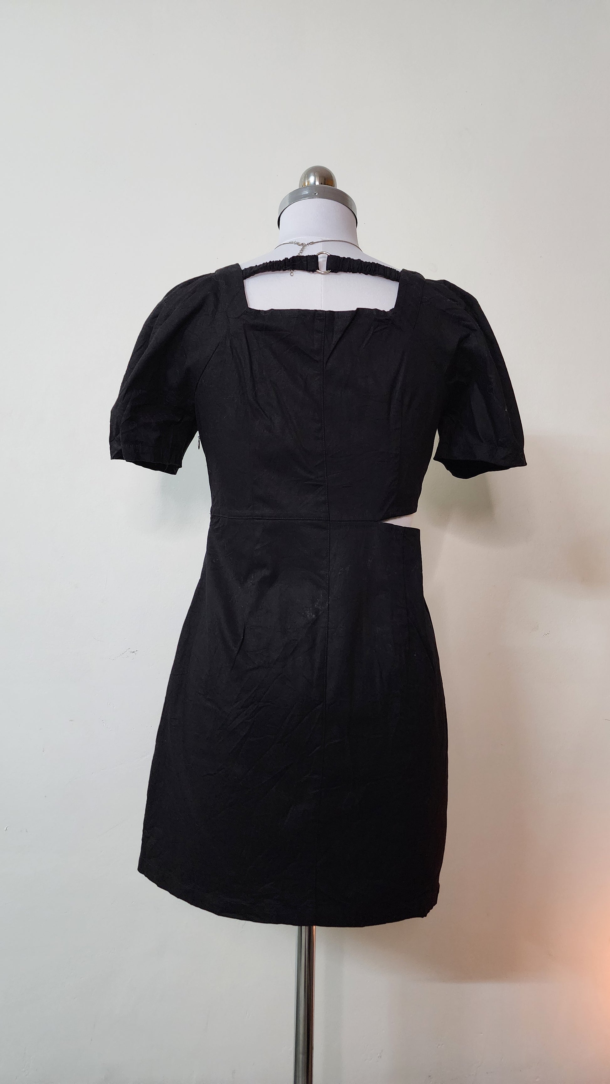 Black Square Neck Mini Dress with Side Cut-Outs