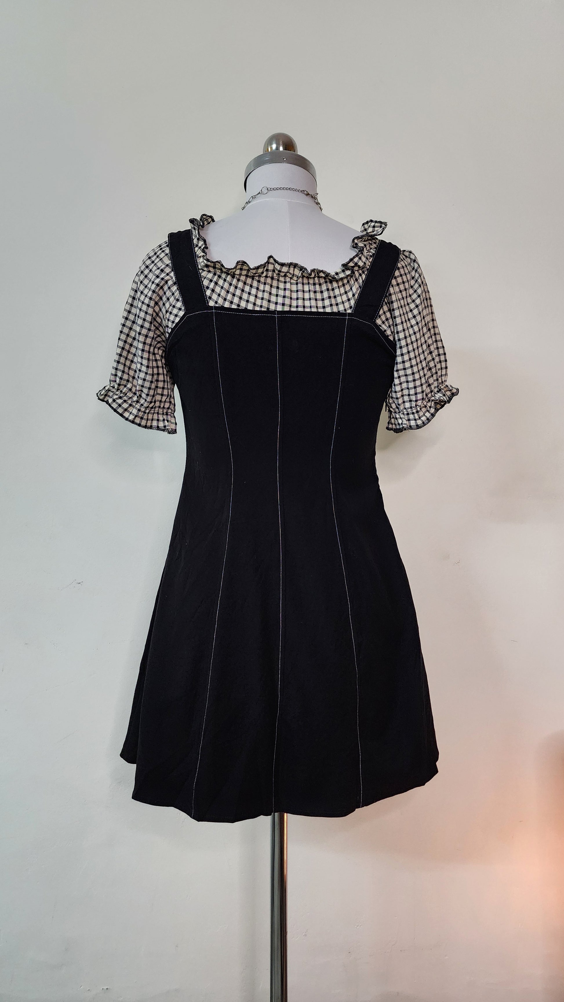 Black Suspender Mini Dress with Gingham Ruffle Top Set