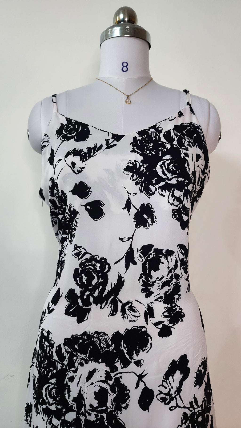 Black and White Floral Midi Dress - Spaghetti Strap Summer Dress