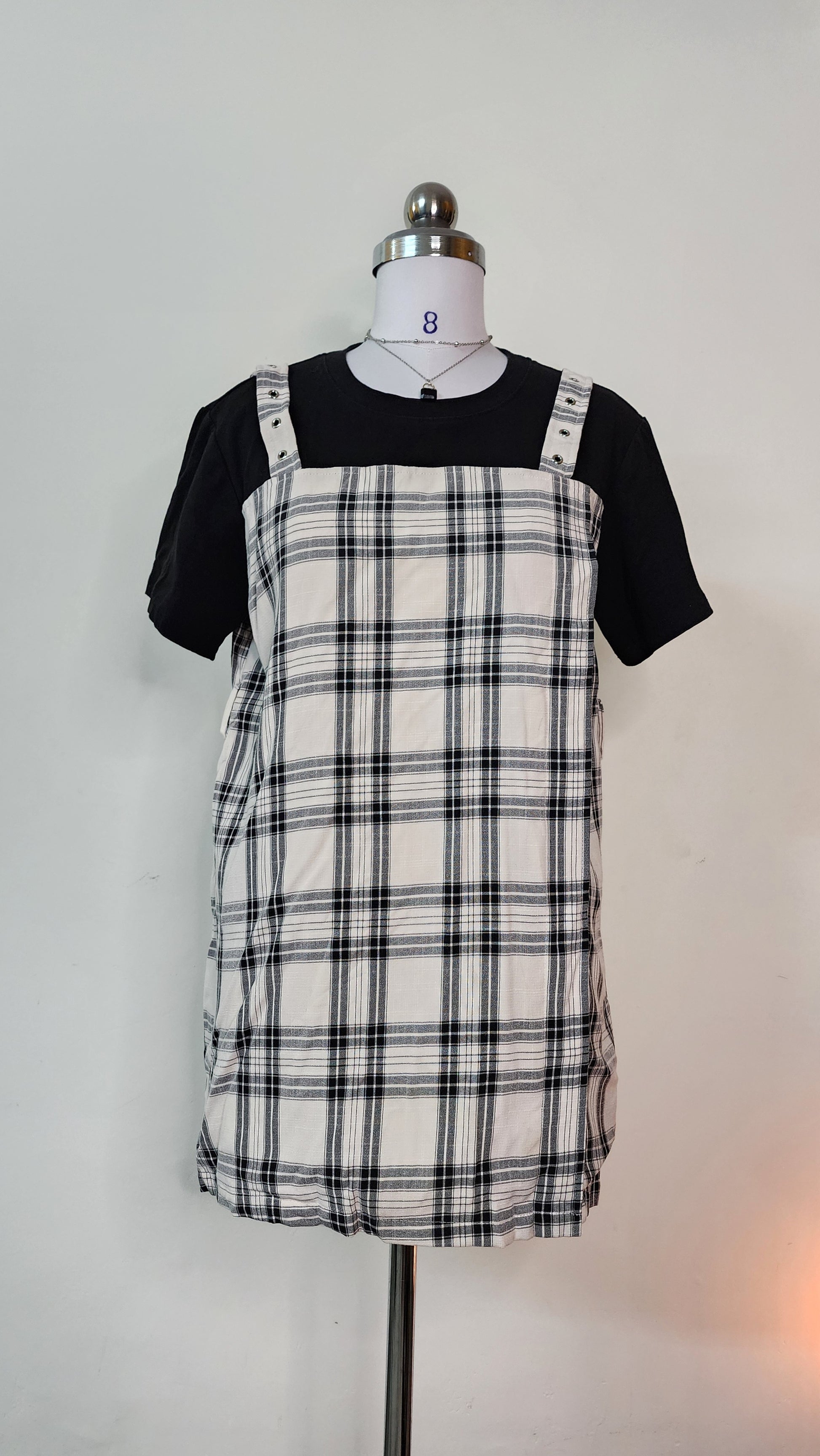 Black and White Plaid Pinafore Mini Dress