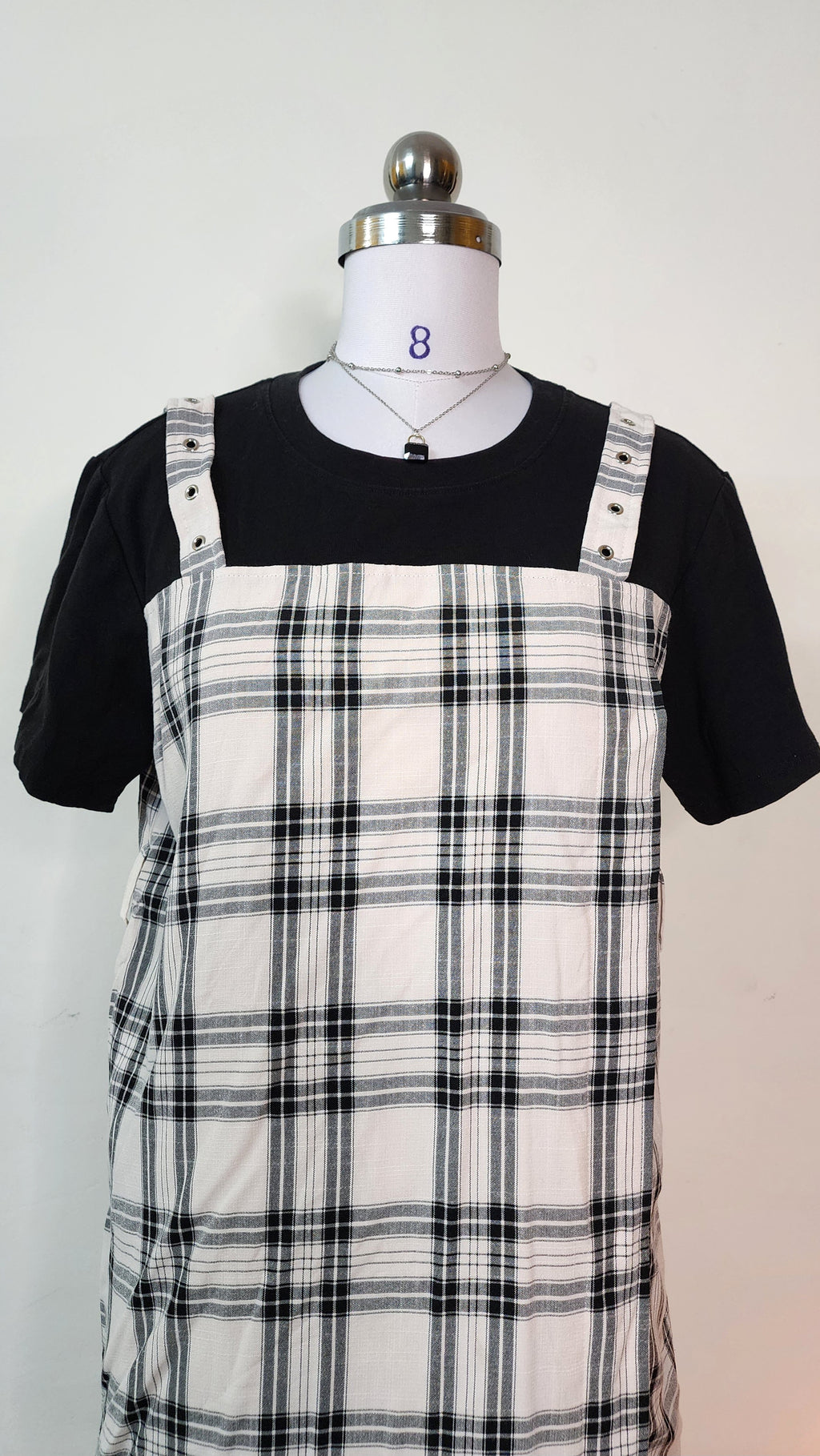 Black and White Plaid Pinafore Mini Dress