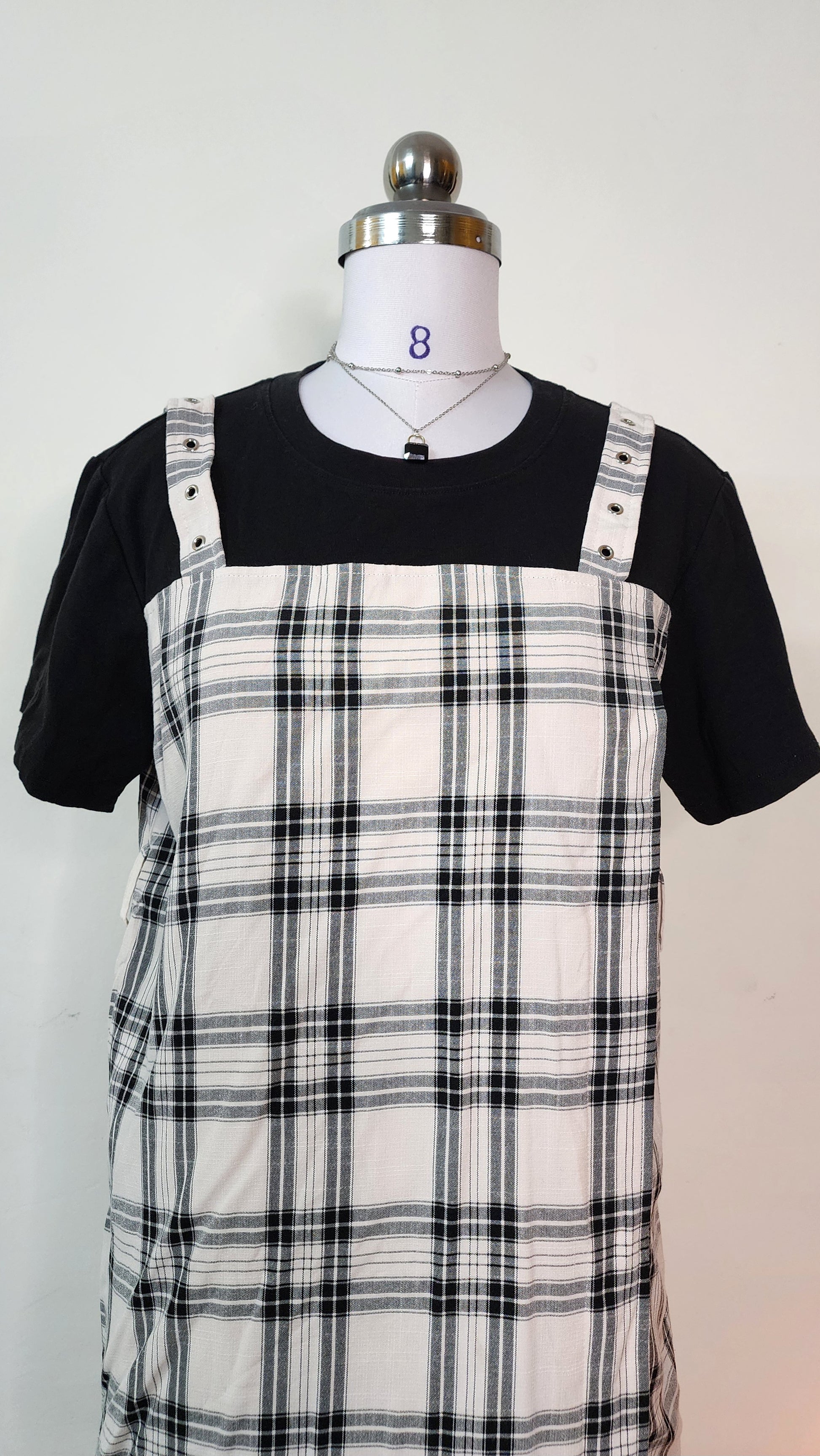Black and White Plaid Pinafore Mini Dress