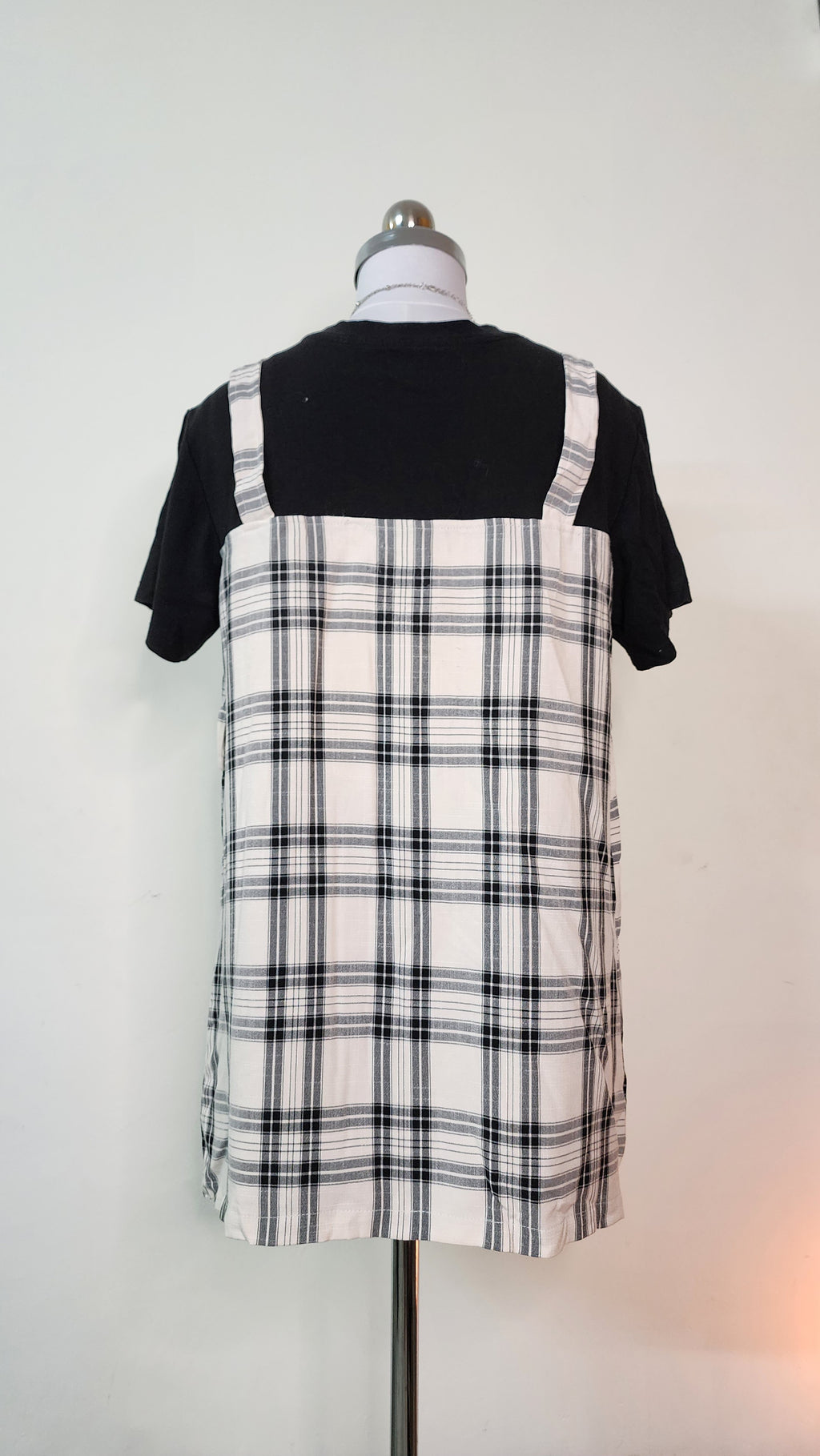 Black and White Plaid Pinafore Mini Dress