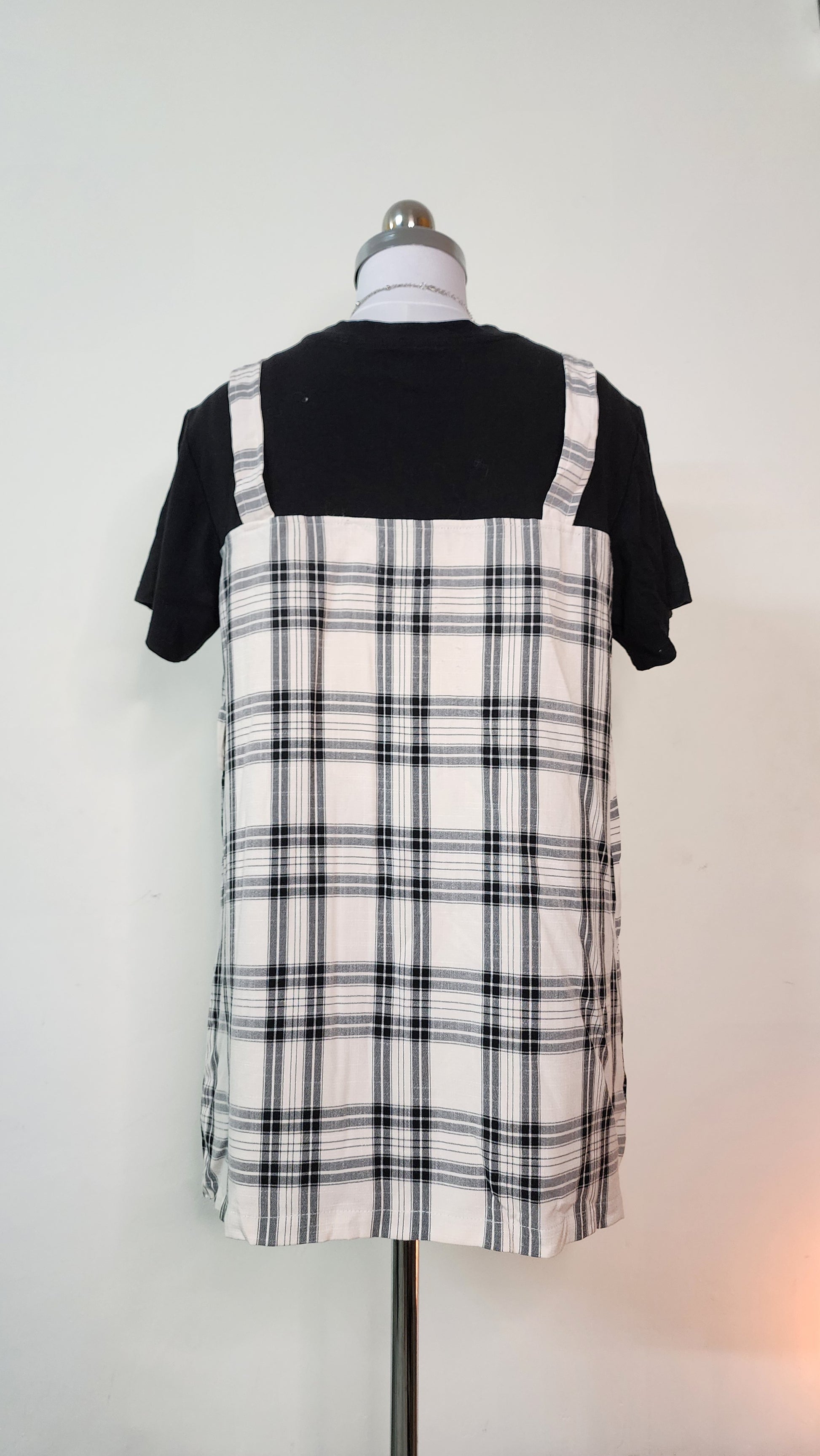 Black and White Plaid Pinafore Mini Dress