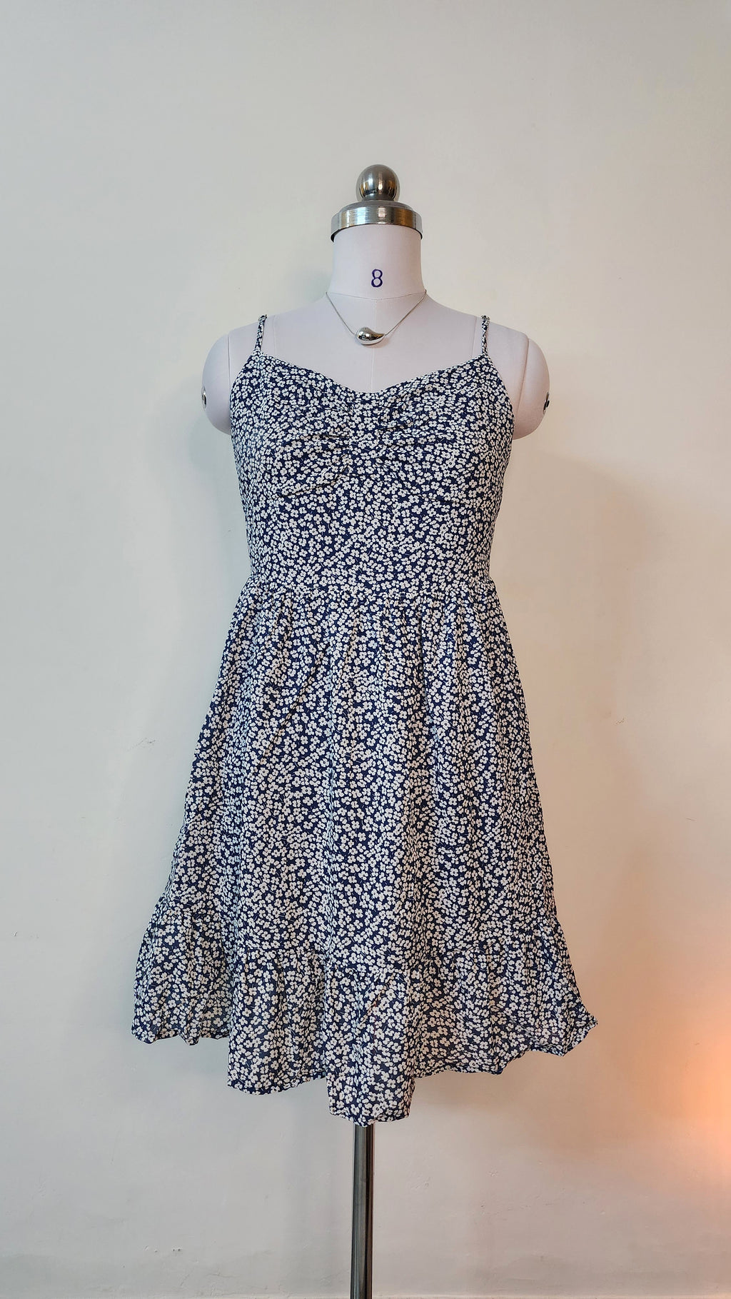 Blue Floral Mini Dress - Spaghetti Strap A-Line Summer Dress