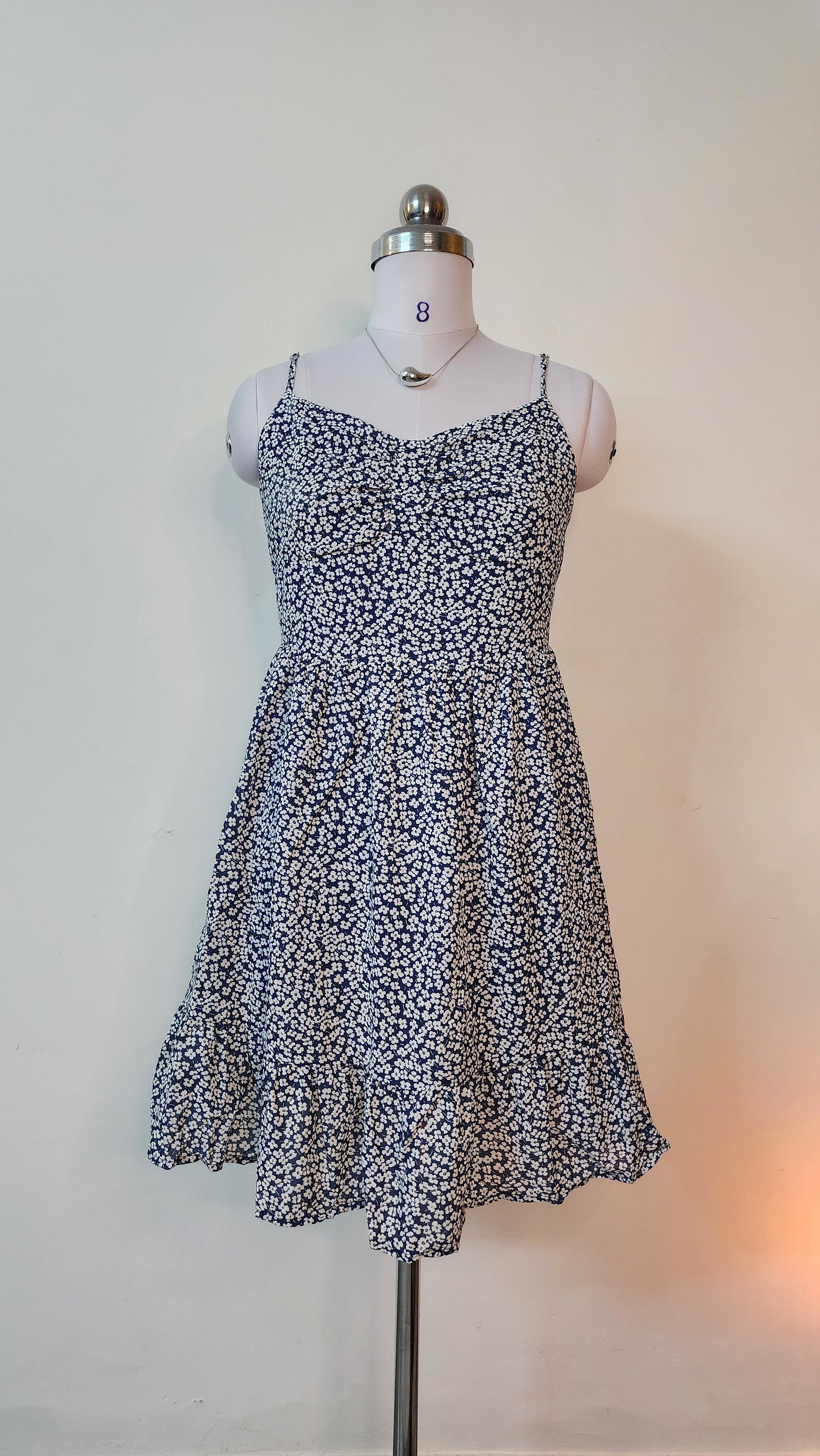 Blue Floral Mini Dress - Spaghetti Strap A-Line Summer Dress
