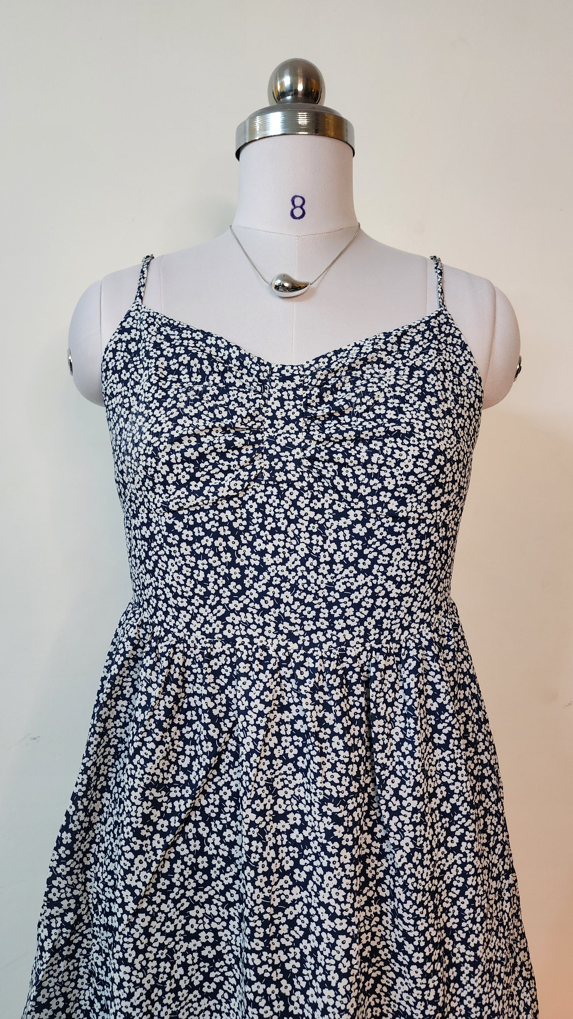 Blue Floral Mini Dress - Spaghetti Strap A-Line Summer Dress