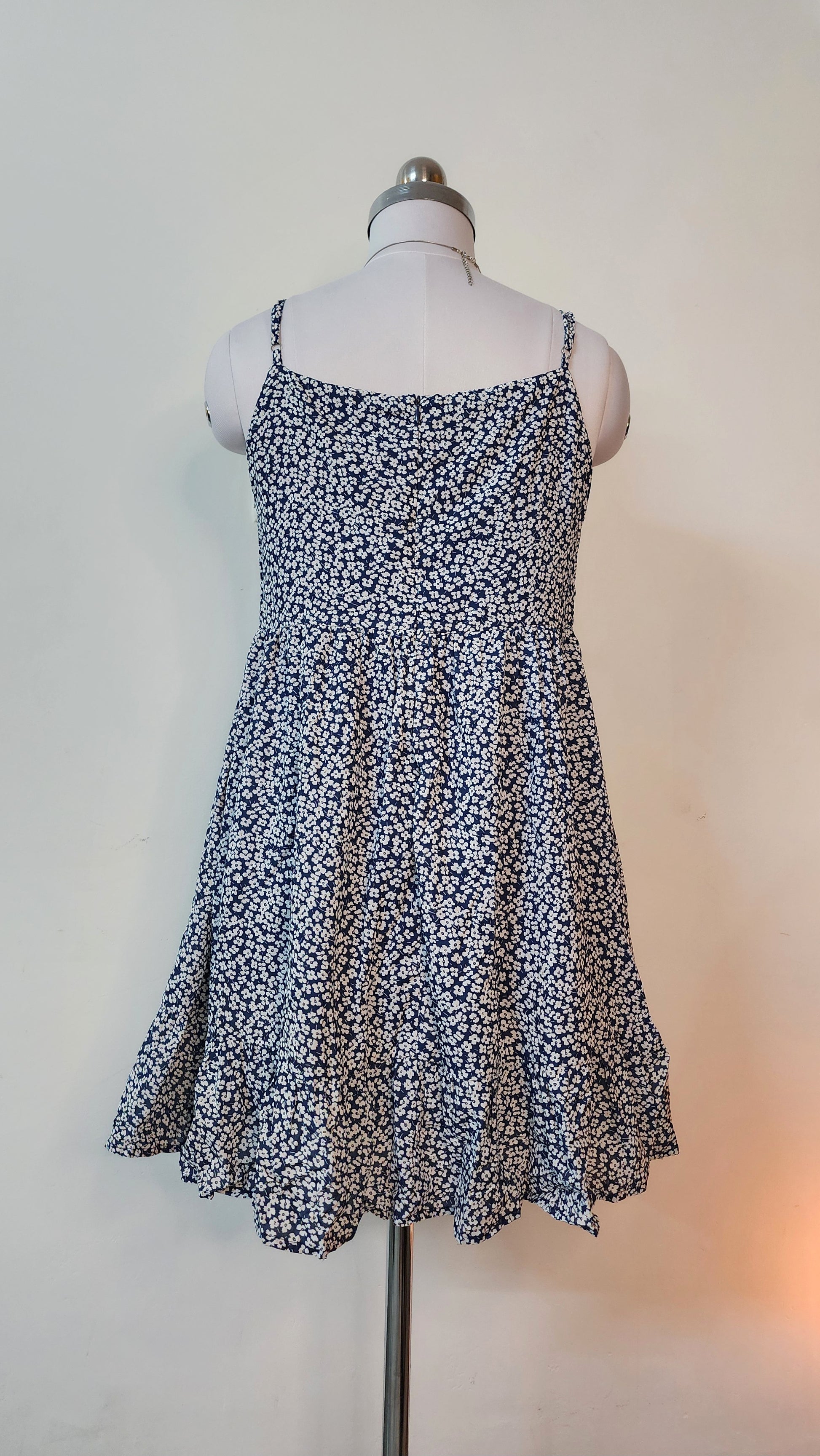 Blue Floral Mini Dress - Spaghetti Strap A-Line Summer Dress