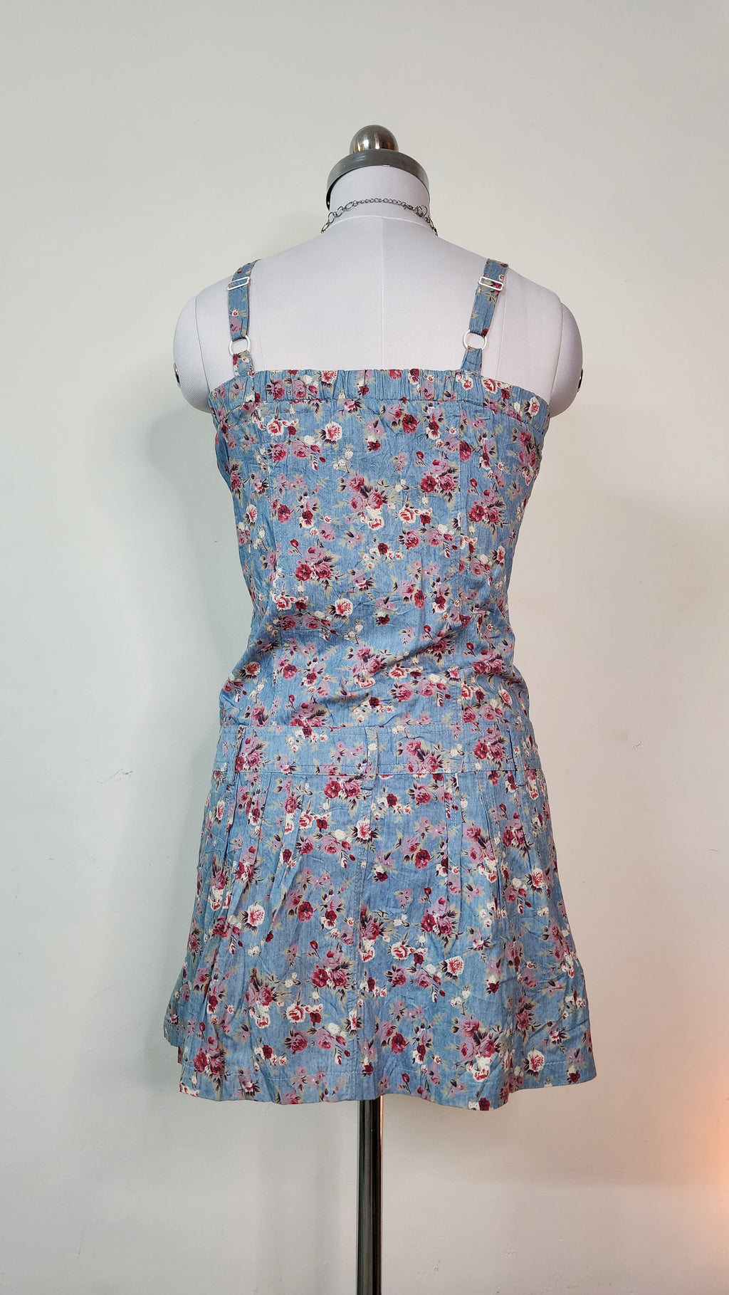 Blue Floral Summer Mini Dress - Button Front Strap Dress