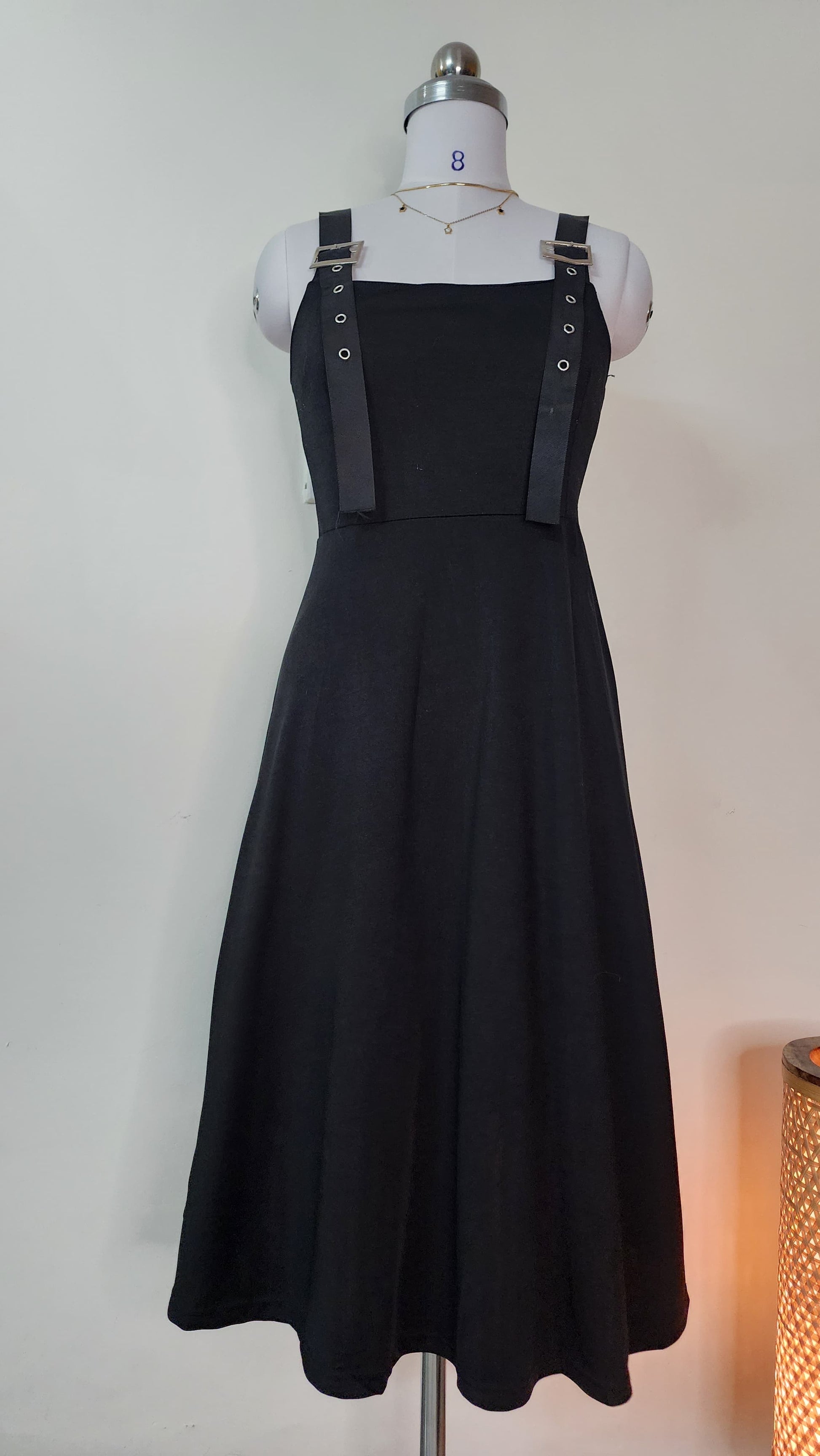 Black Pinafore Dress with Adjustable Straps
