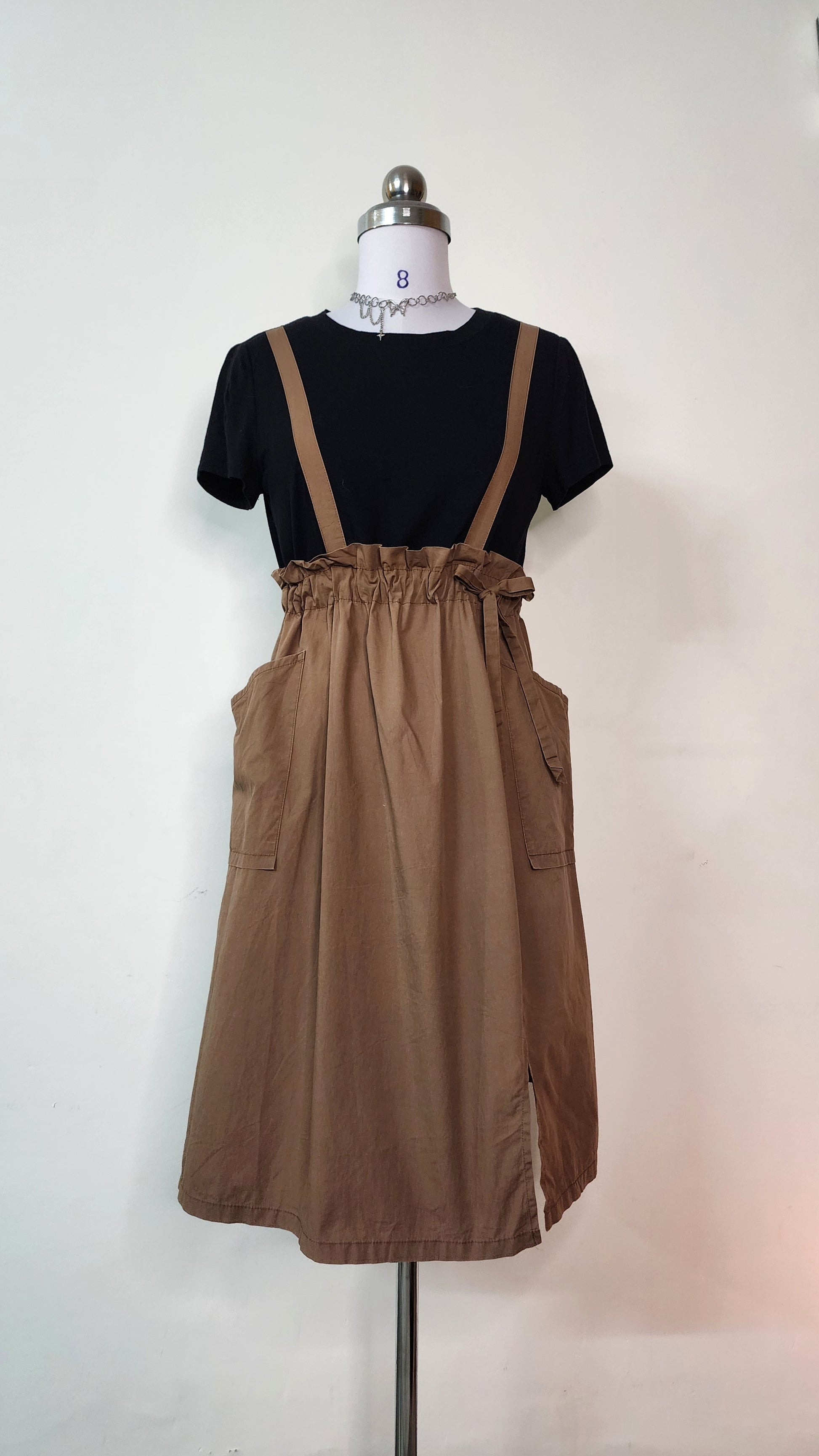 Casual Brown & Black Midi Dress