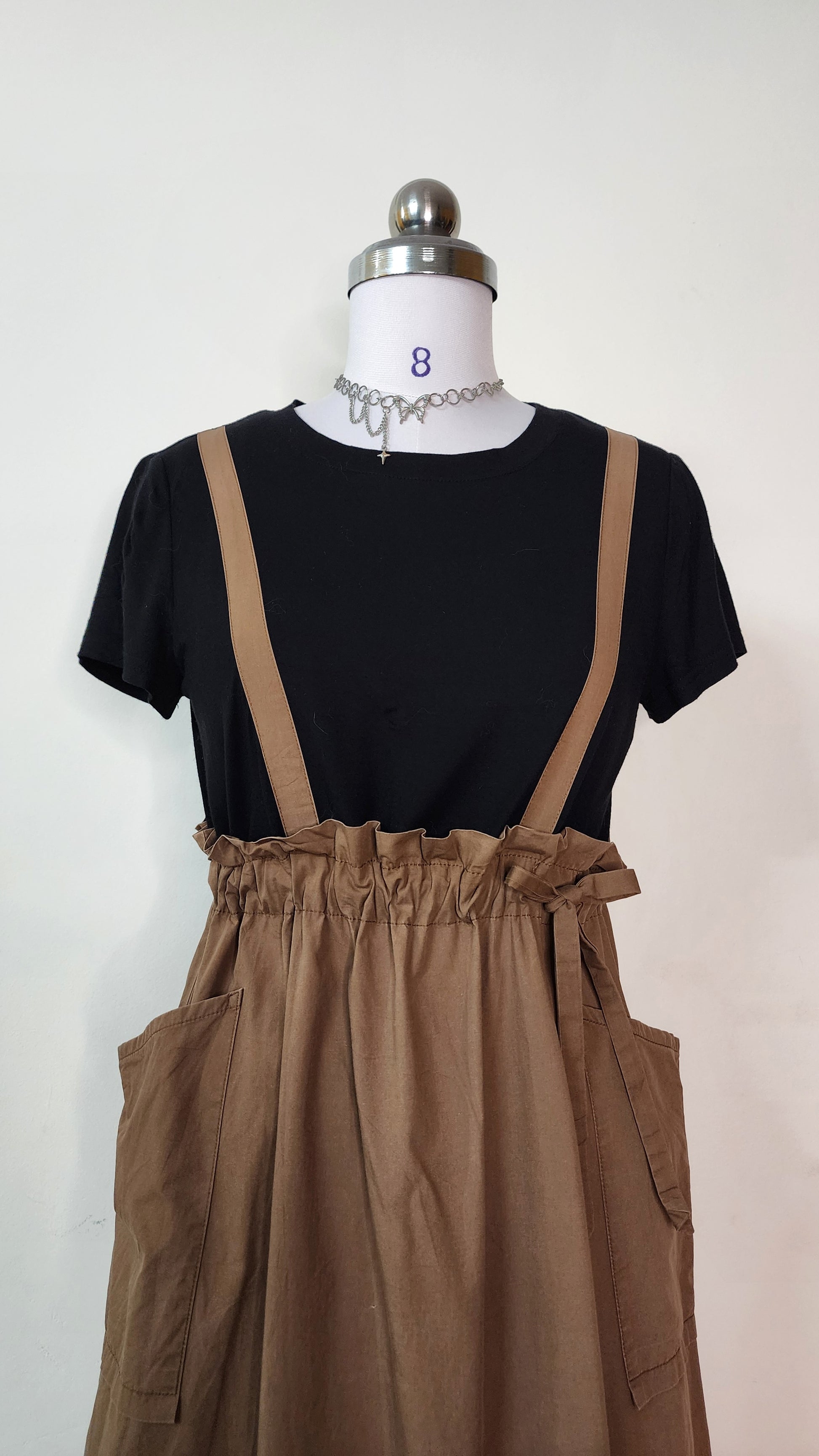 Casual Brown & Black Midi Dress