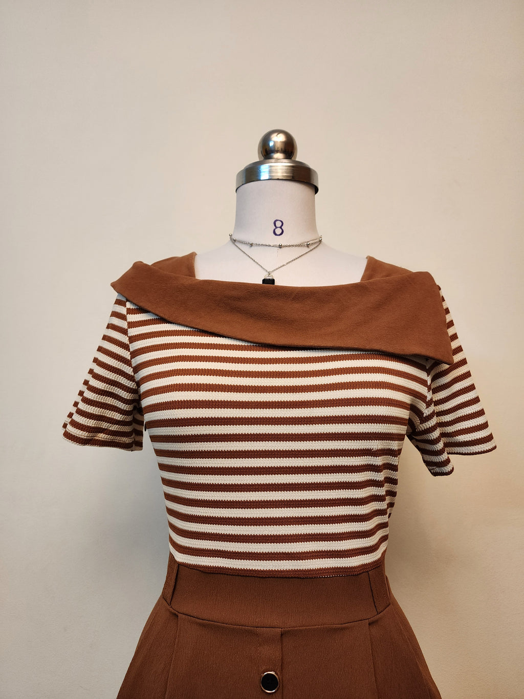 Chic Striped Off-Shoulder Midi Dress with Button Front