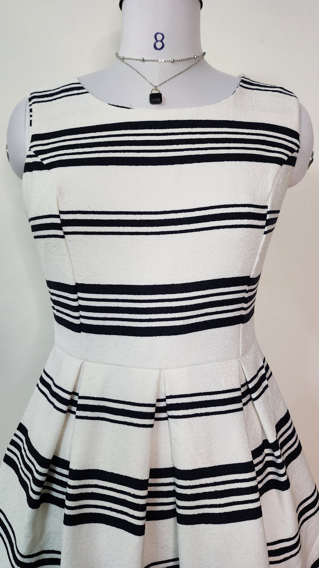 Chic Striped Sleeveless Mini Dress - Black and White Pleated A-Line