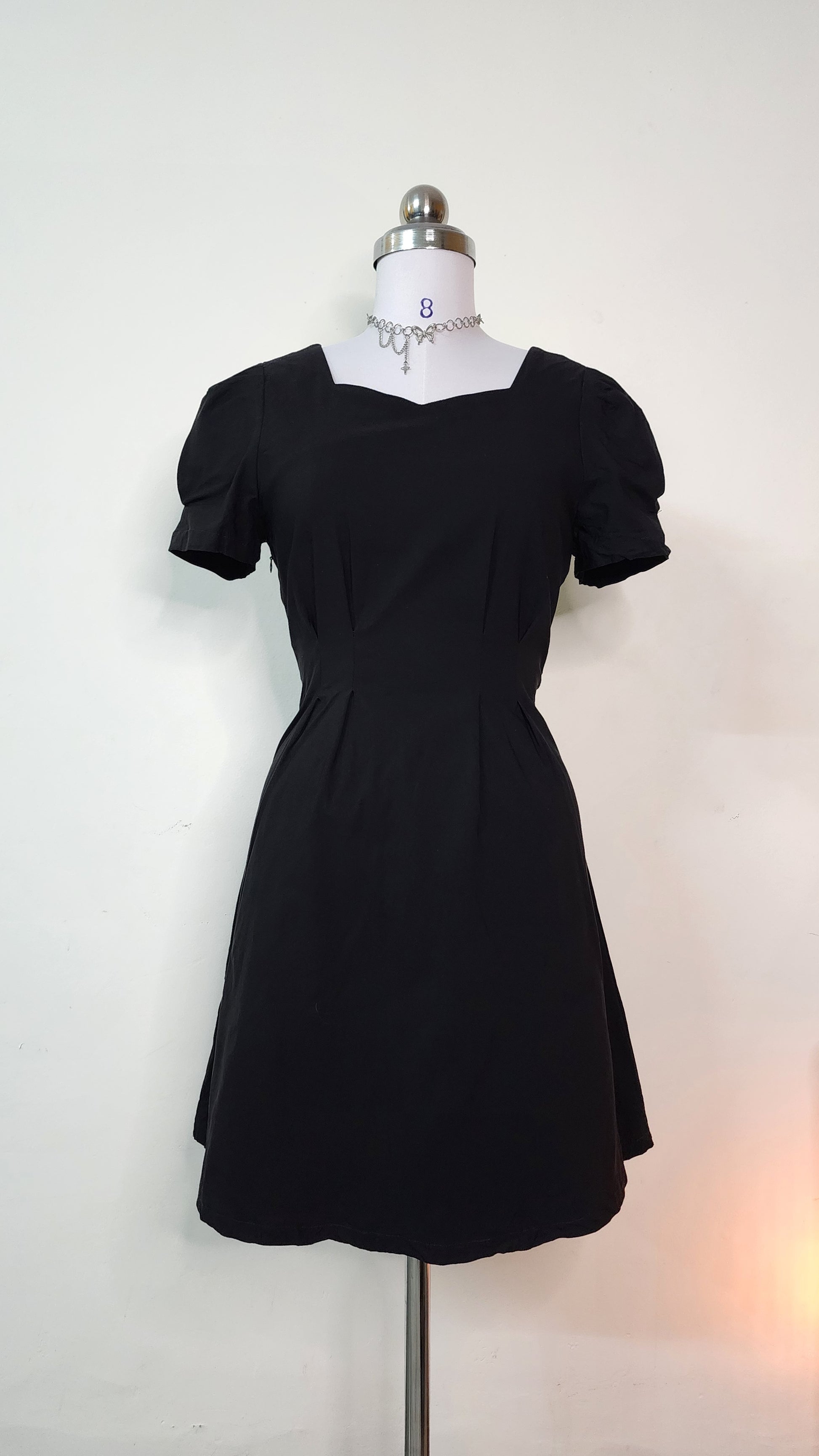 Classic Black Mini Dress - Square Neck Puff Sleeve A-Line Dress