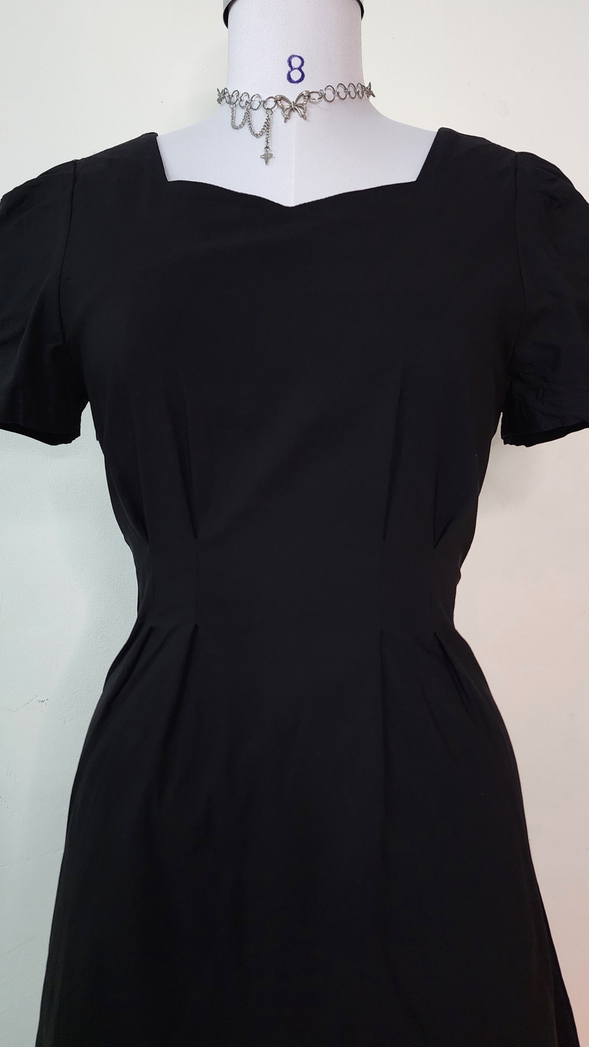 Classic Black Mini Dress - Square Neck Puff Sleeve A-Line Dress