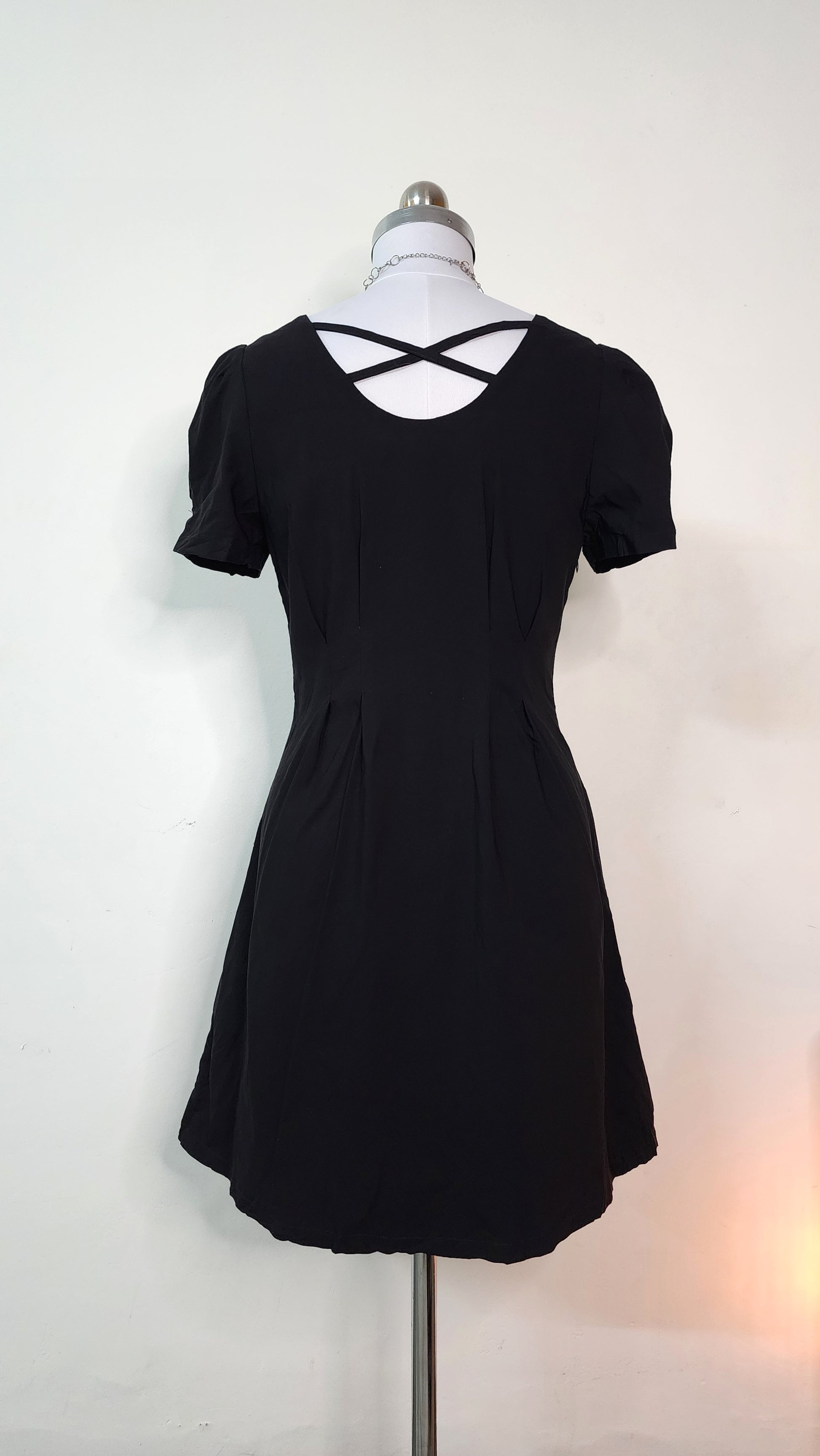 Classic Black Mini Dress - Square Neck Puff Sleeve A-Line Dress