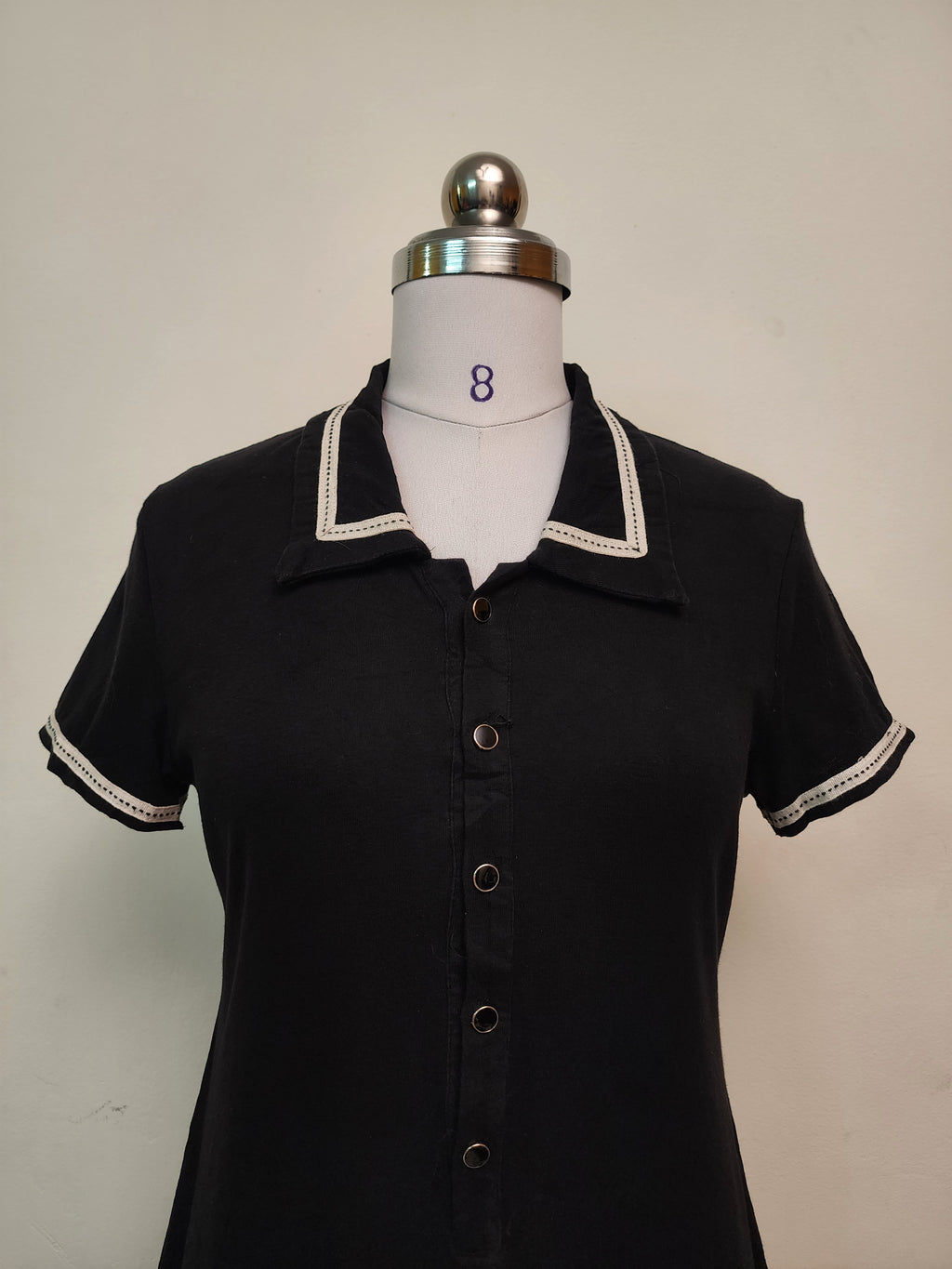 Classic Black Polo Mini Dress - Short Sleeve Collared Button-Front Dress